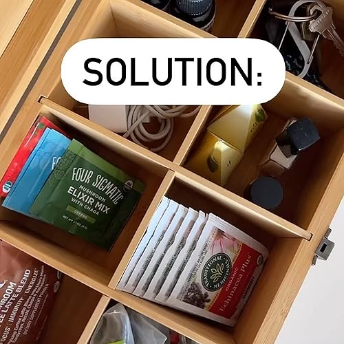 Miniatura 15 de Caja organizadora de té de bambú sin productos químicos, ecológica, grande, alta y ajustable, baúl de almacenamiento de madera natural