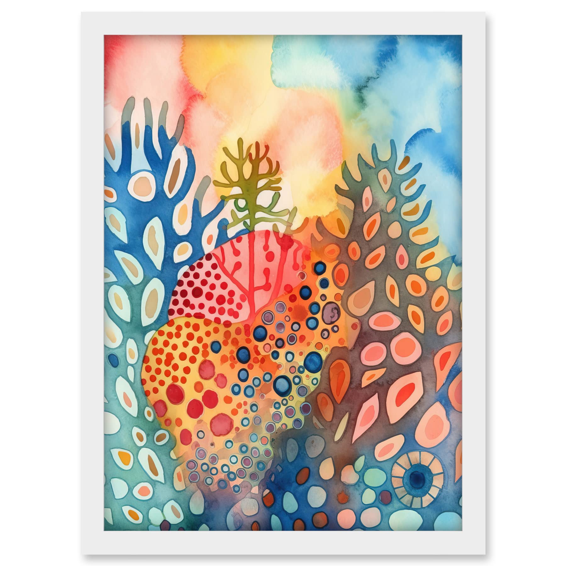 Artery8 Coral Reef Folk Art Watercolour Painting Artwork Framed A3 Wall Art Print