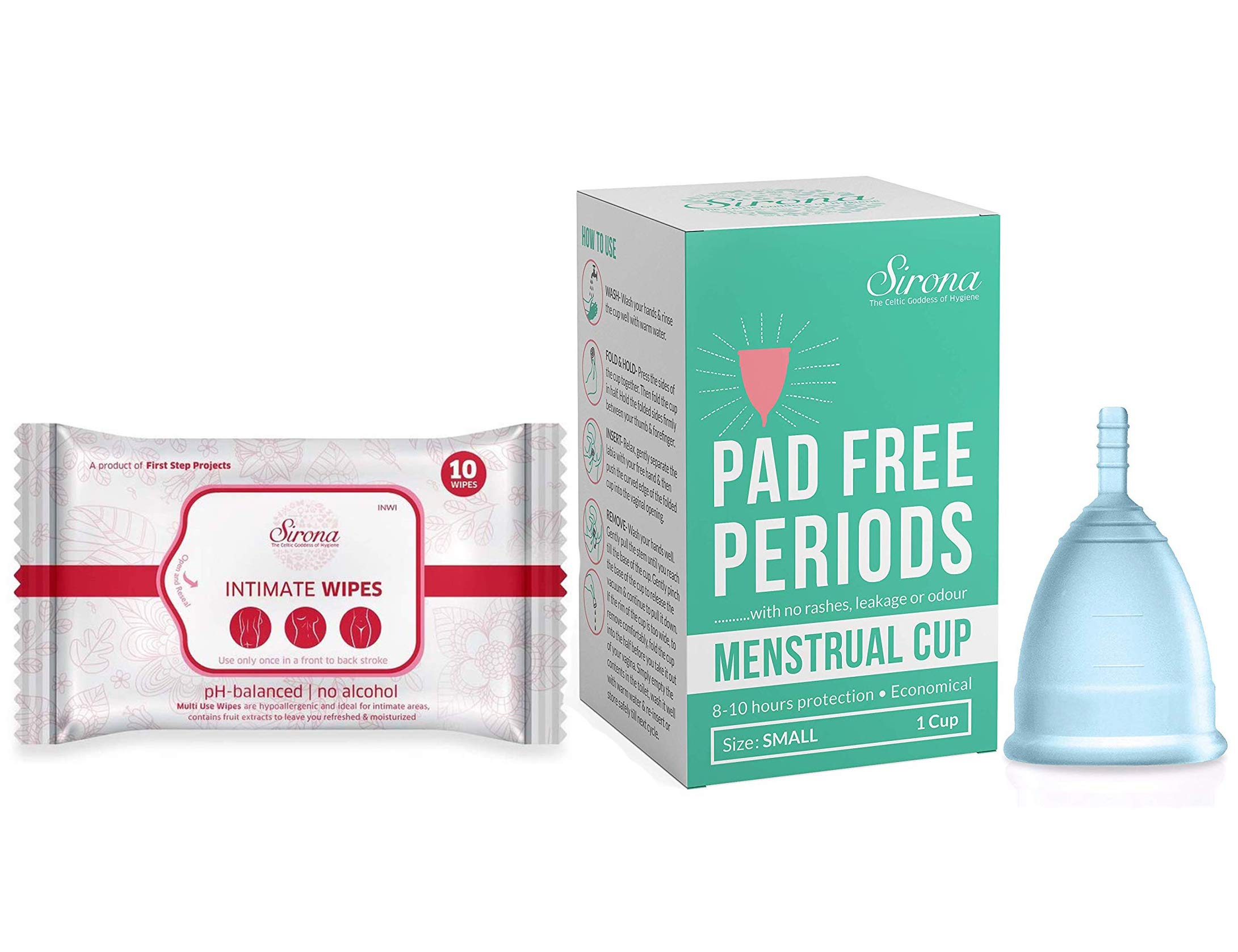 Sirona 10 Small Menstrual Cups & Wet Wipes