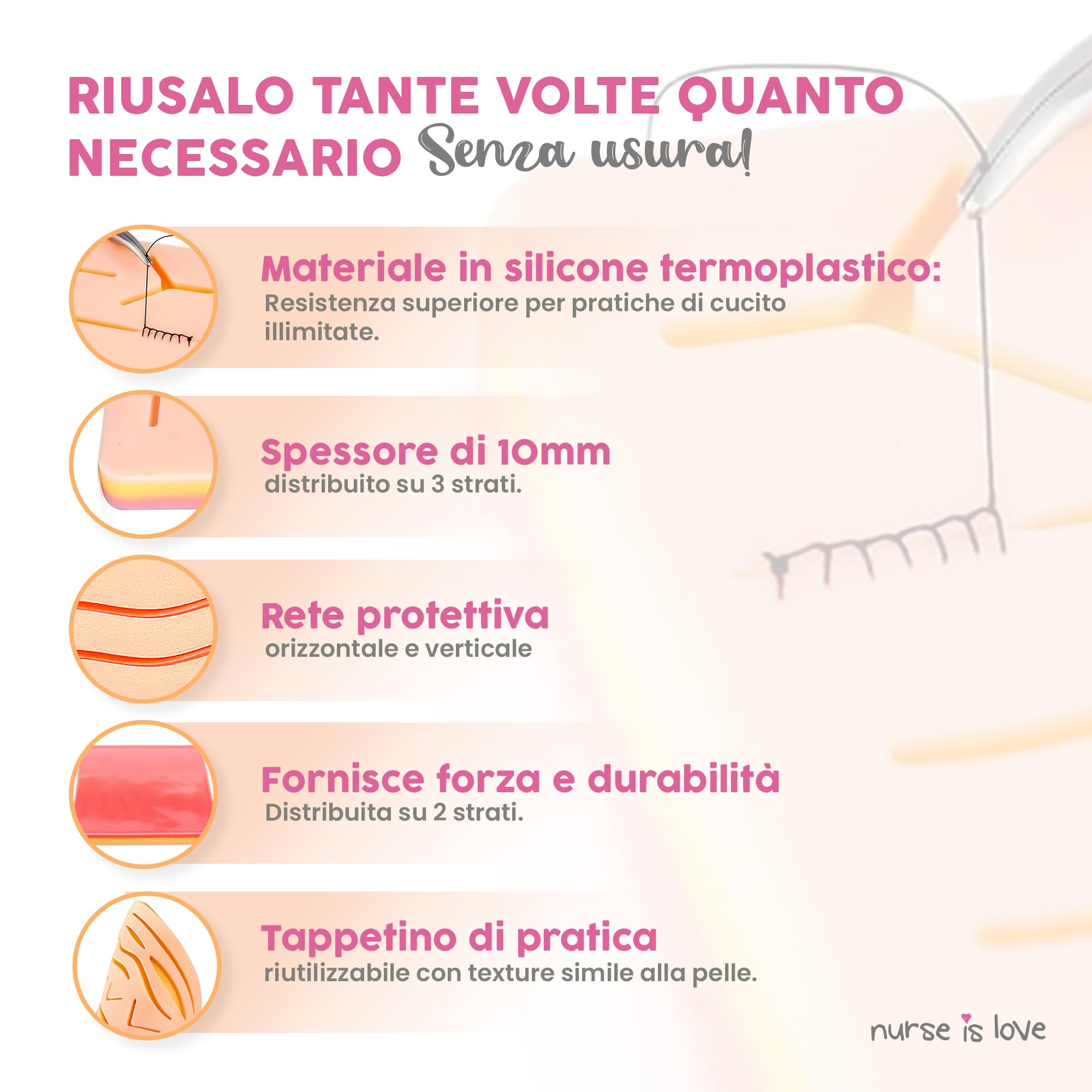 Cuscinetto Per Sutura Nurse Is Love - Kit Allenamento Studenti Medicina, Per Esercitazioni Di Sutura E Rimozione Punti, Regalo Per Infermiere - copertina