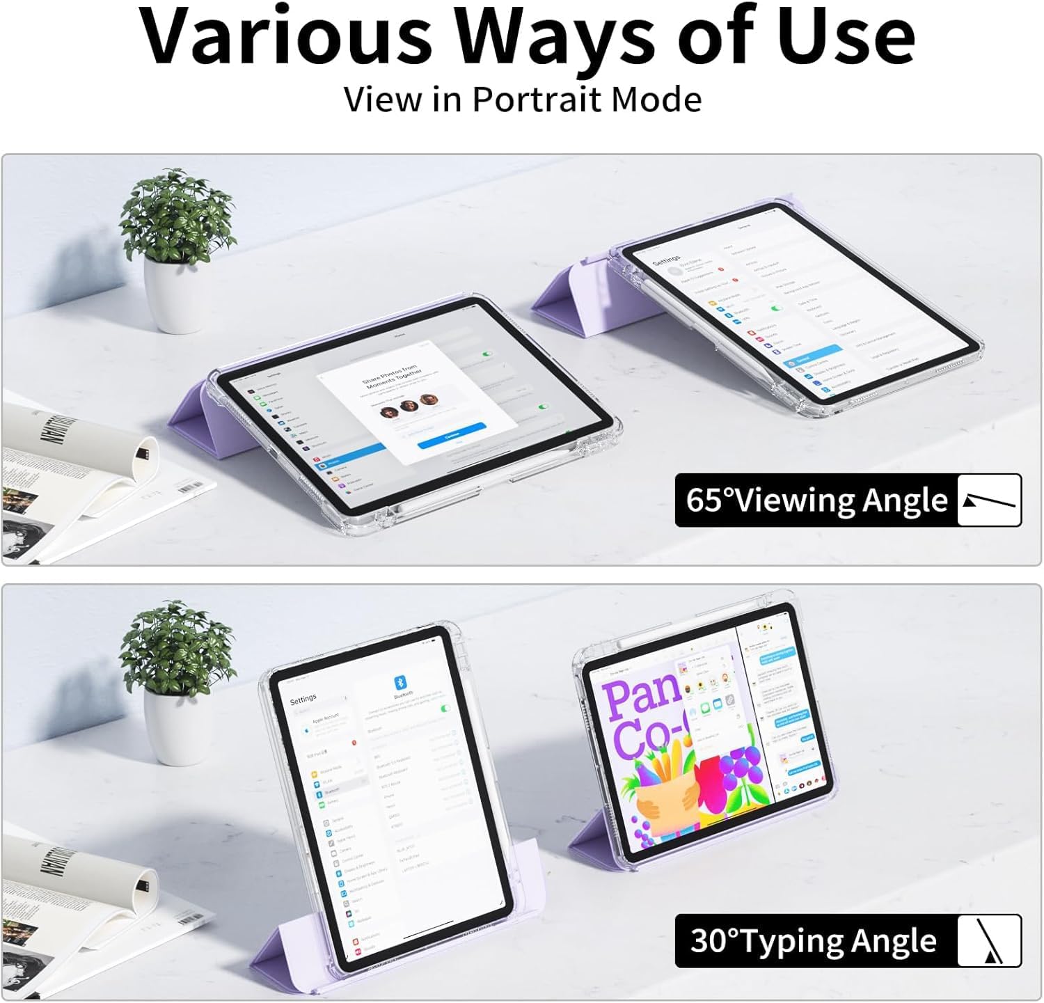 Case for iPad Air 11 Inch M4 /M3/M2 (2026/2025/2024), Air 5th/4th Gen 10.9 Inch (2022/2020) with Pencil Holder, Detachable Sliding Cover with Clear Hard Back Shell,Purple