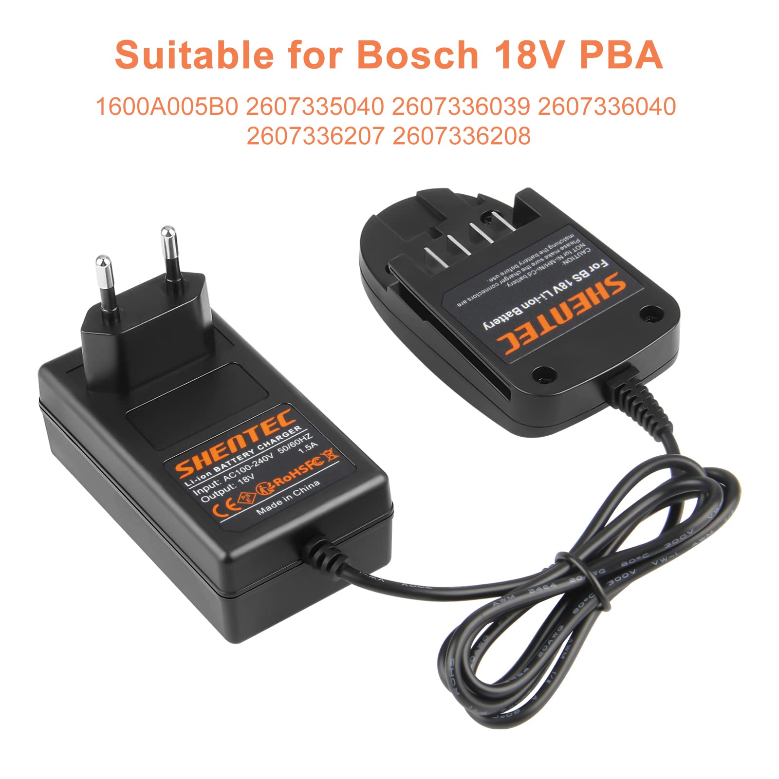 Shentec Li-Ion Cargador 18V Compatible con Bosch Batería 18V PBA 1600A005B0 2607335040 2607336039 2607336040 2607336207 2607336208
