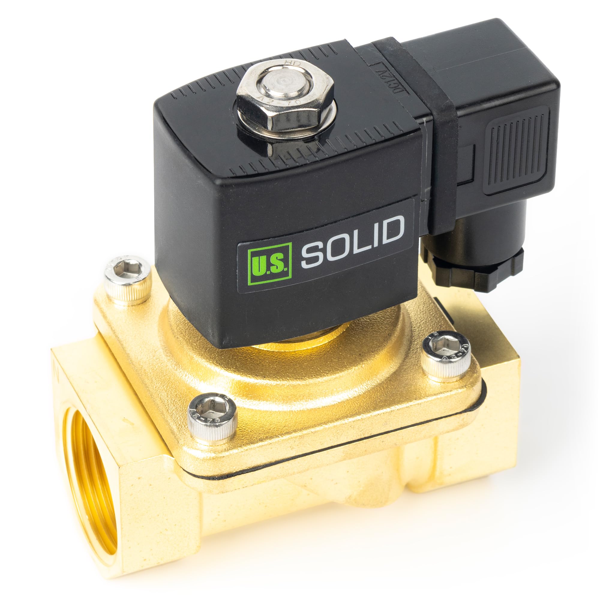 U.S. Solid Válvula solenoide de 1 pulgada, latón CC 12 V con sello Viton, normalmente cerrada, tipo caja de conexiones, rosca G