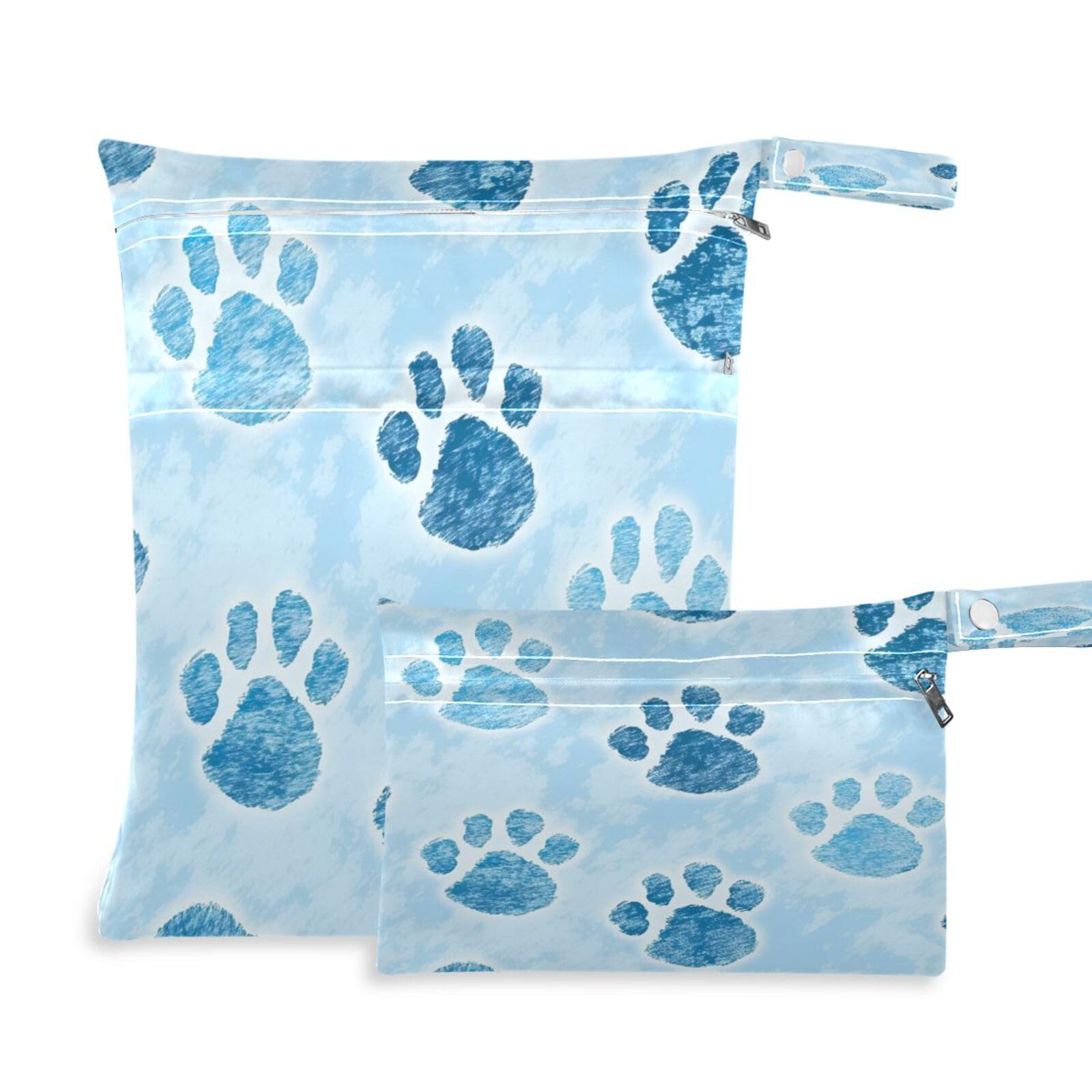 ATTX Dog Paw Prints Wet Dry Bags 2-Pack - Reusable Cloth Diaper Storage for Travel, Beach & Gym | Multi-Use Waterproof Bags for Swimsuits, Baby Clothes, Sports Gear#292