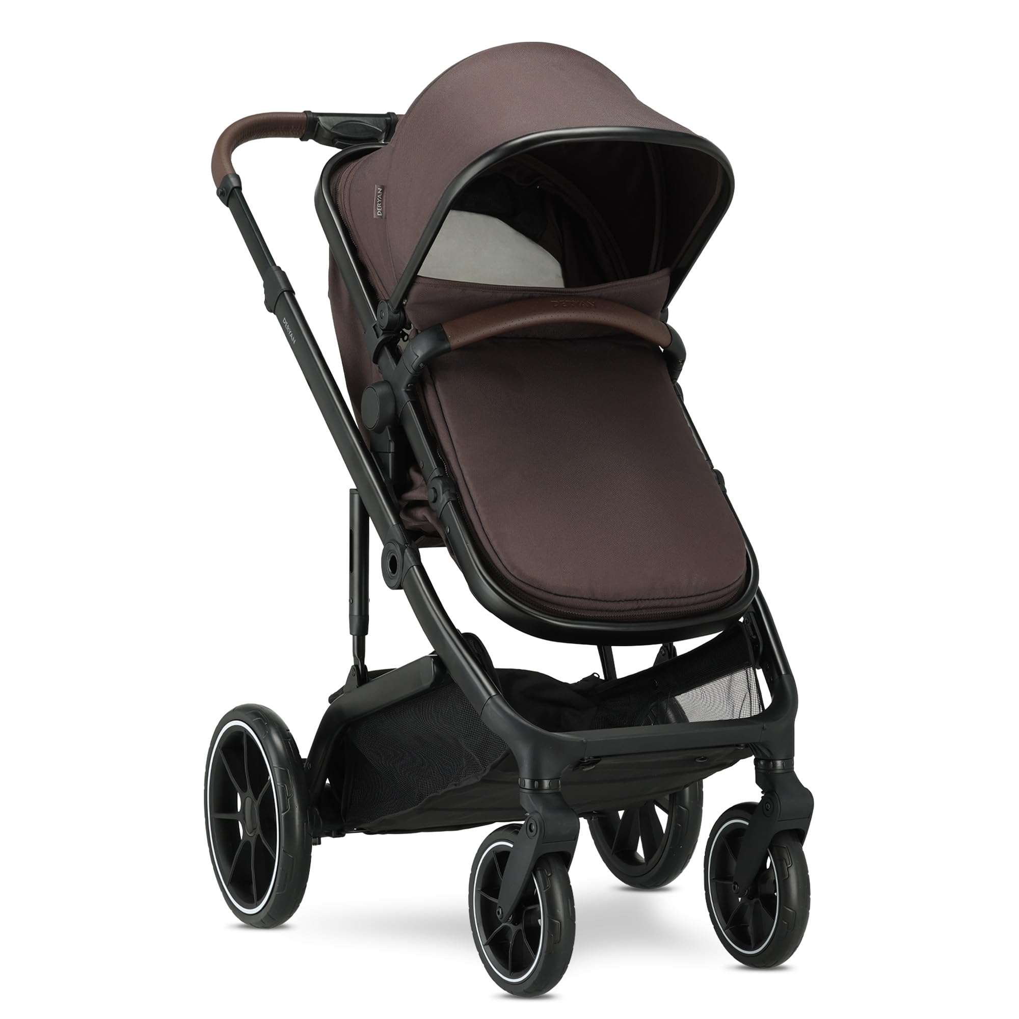Deryan NOA - Cochecito 3 en 1 con asiento de coche I-Size, sistema de viaje, cochecito de bebé, cochecito plegable, para recién nacidos hasta 4 años (Chocolate)