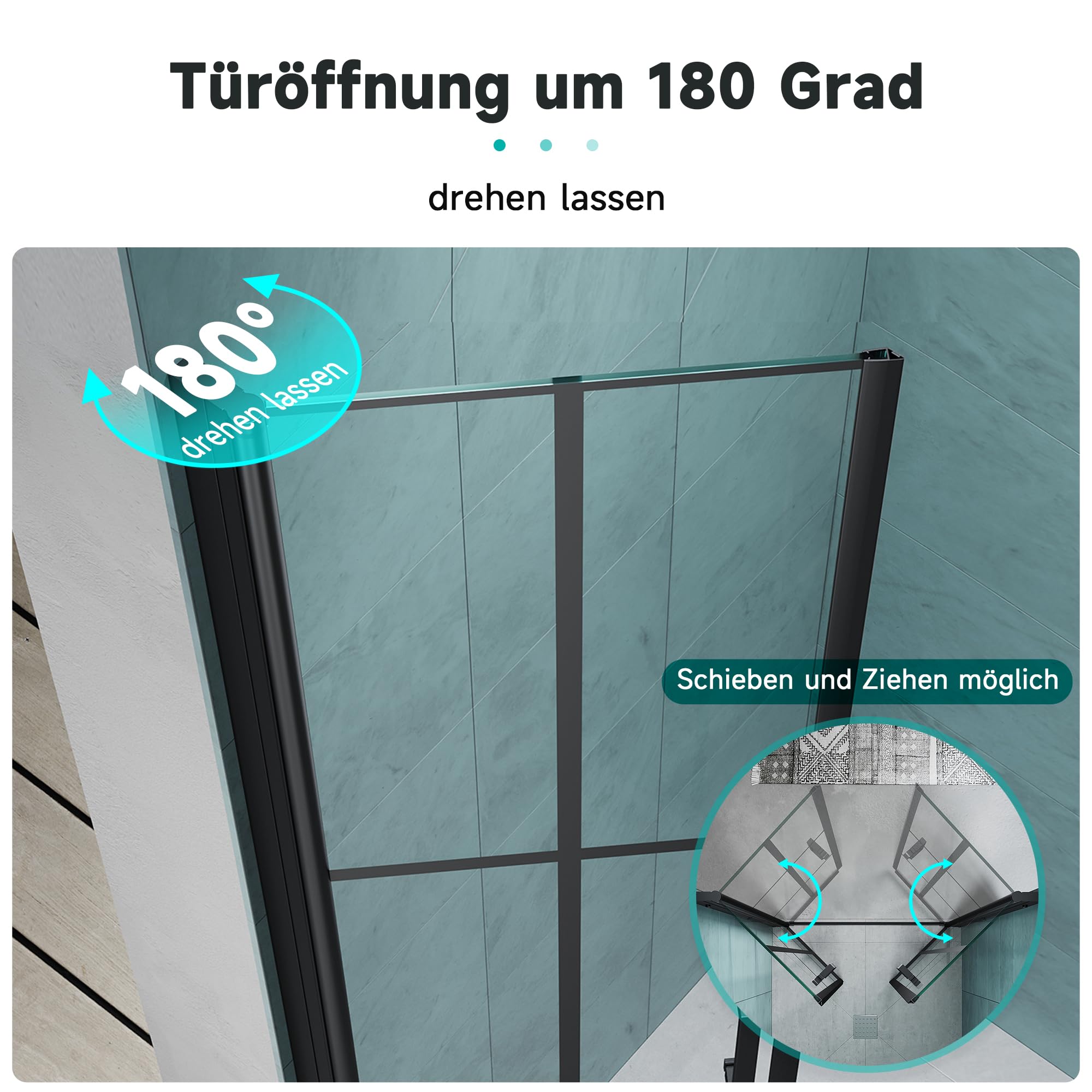 SONNI Duschtür 90x195CM gehärtetes Glas 5mm Doppelschiebetür Mattschwarzes Gitter Einseitige Nanobeschichtung Magnetische Dichtleiste