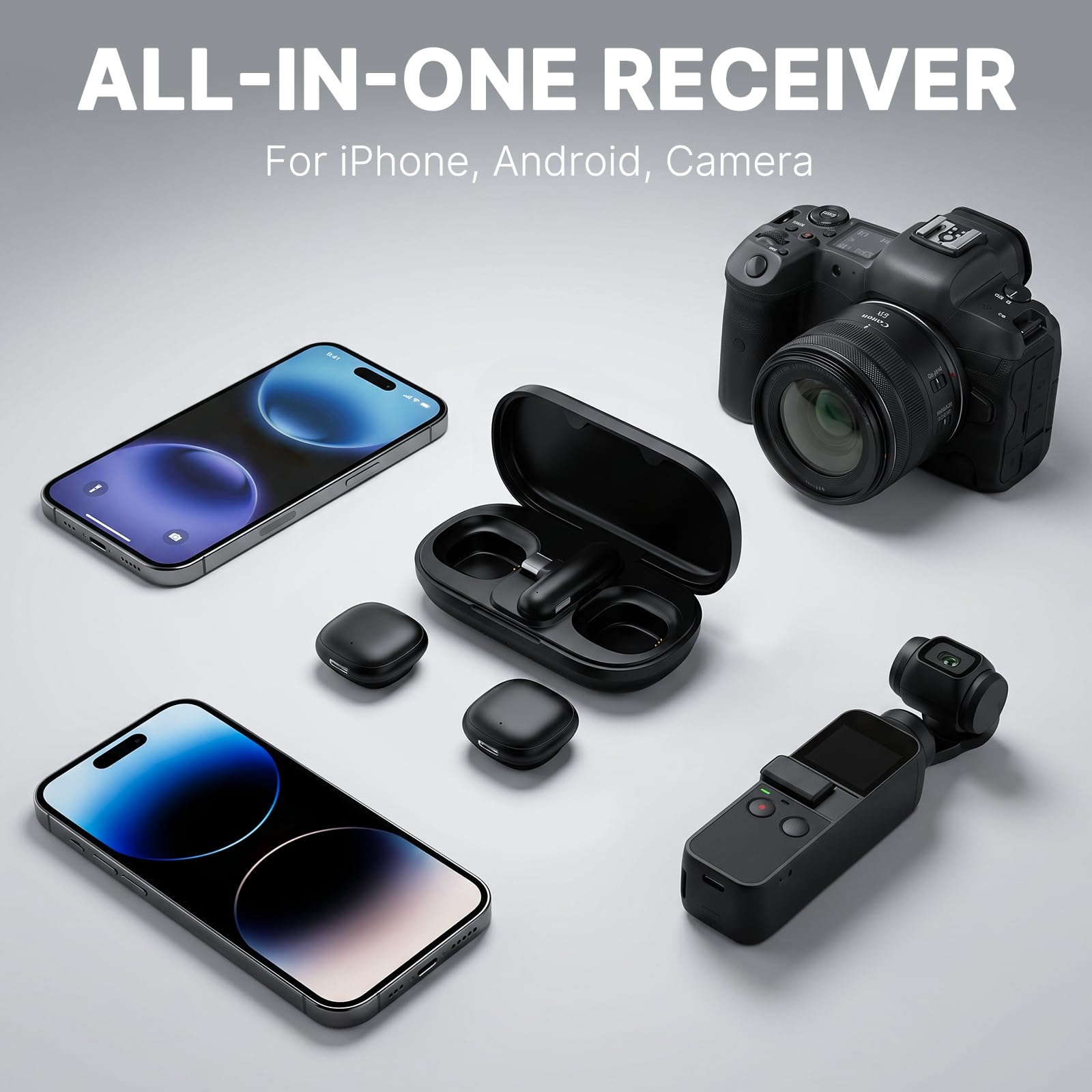 Microfono wireless professionale per iPhone, microfono lavalier wireless, riduzione del rumore AI a 3 livelli, portata 106,7 m, suono Hi-Fi, per iPhone/iPad/Android/fotocamera, microfono per
