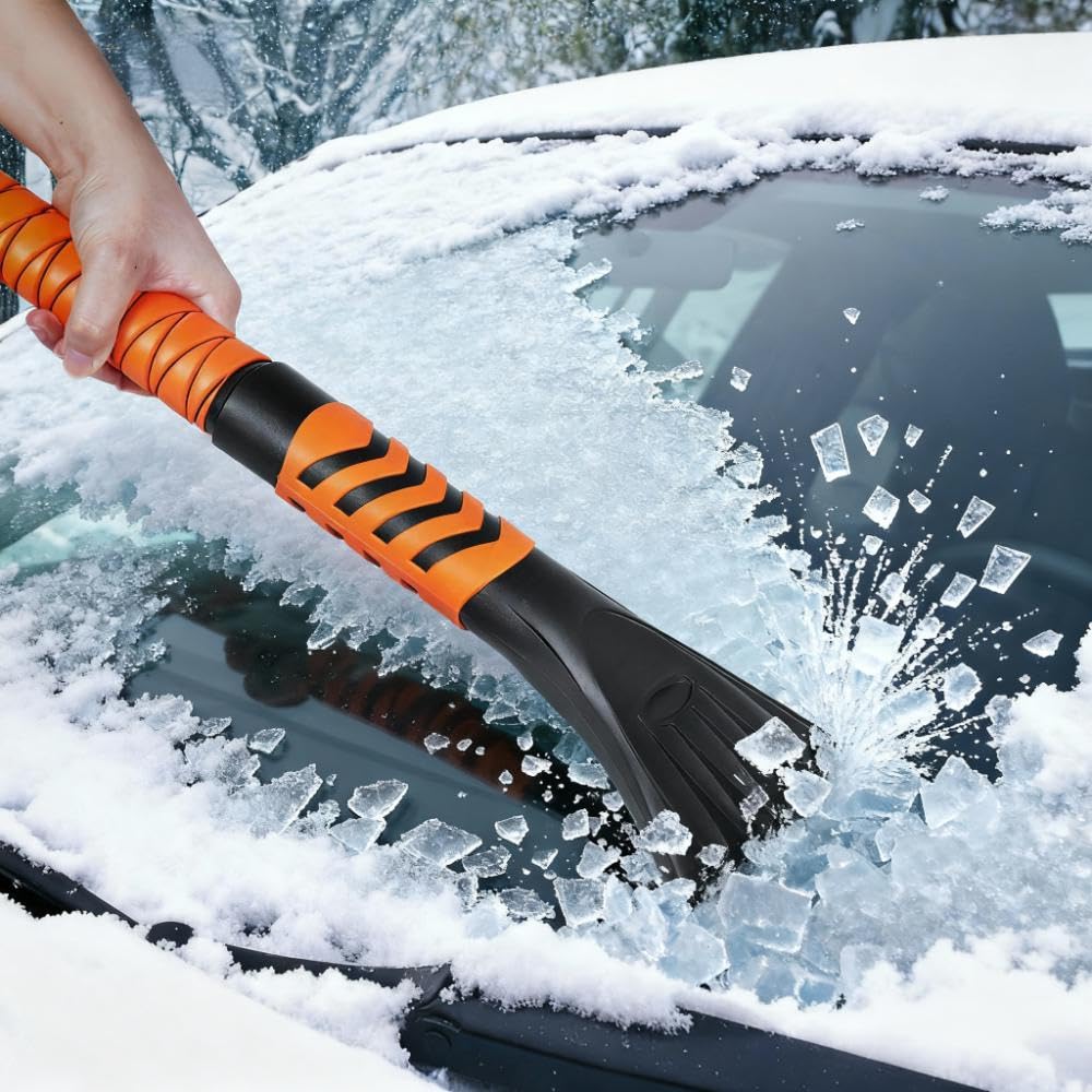 Magshion 4 in 1 Eiskratzer und Bürste Combo für Auto Notfall Schneeschaufel, Ausziehbarer Schneebesen mit Schaumgriff 180° Schwenkbarer Bürstenkopf Schneeschaber für Auto, LKW, Van