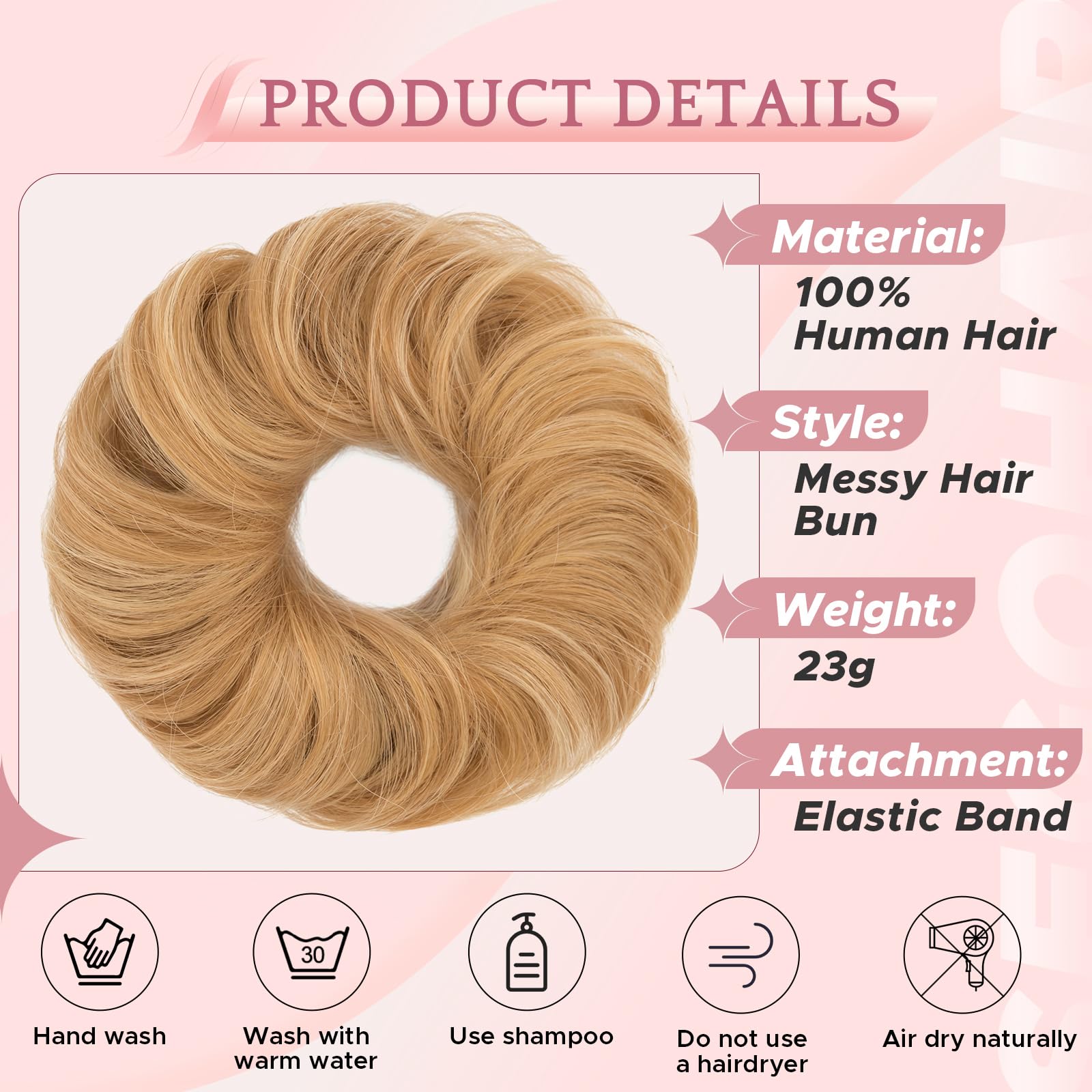 SEGO Pro Real Human Hair Messy Bun Scrunchie, Donut Bun Hair Piece for Women - Curly, 12/613 Golden Brown & Bleach Blonde, Pack of 2 - Image 4
