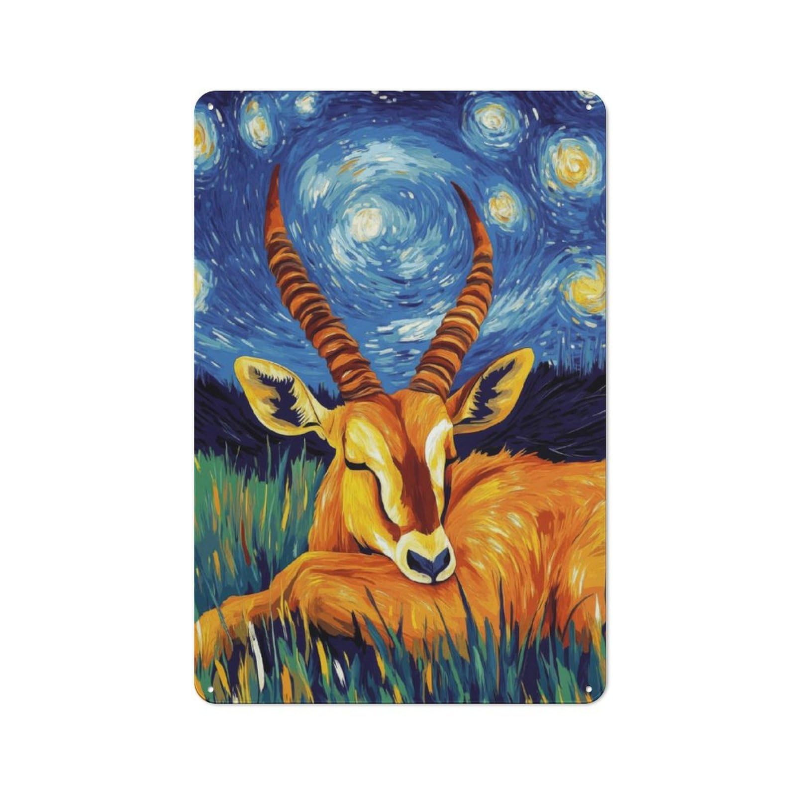 Junmoney Starry Night Gazelle Metal Plaque 30X20cm With For Pub Or Café, Rustic Decor, For Garage, Workshop And Man Cave Decoration