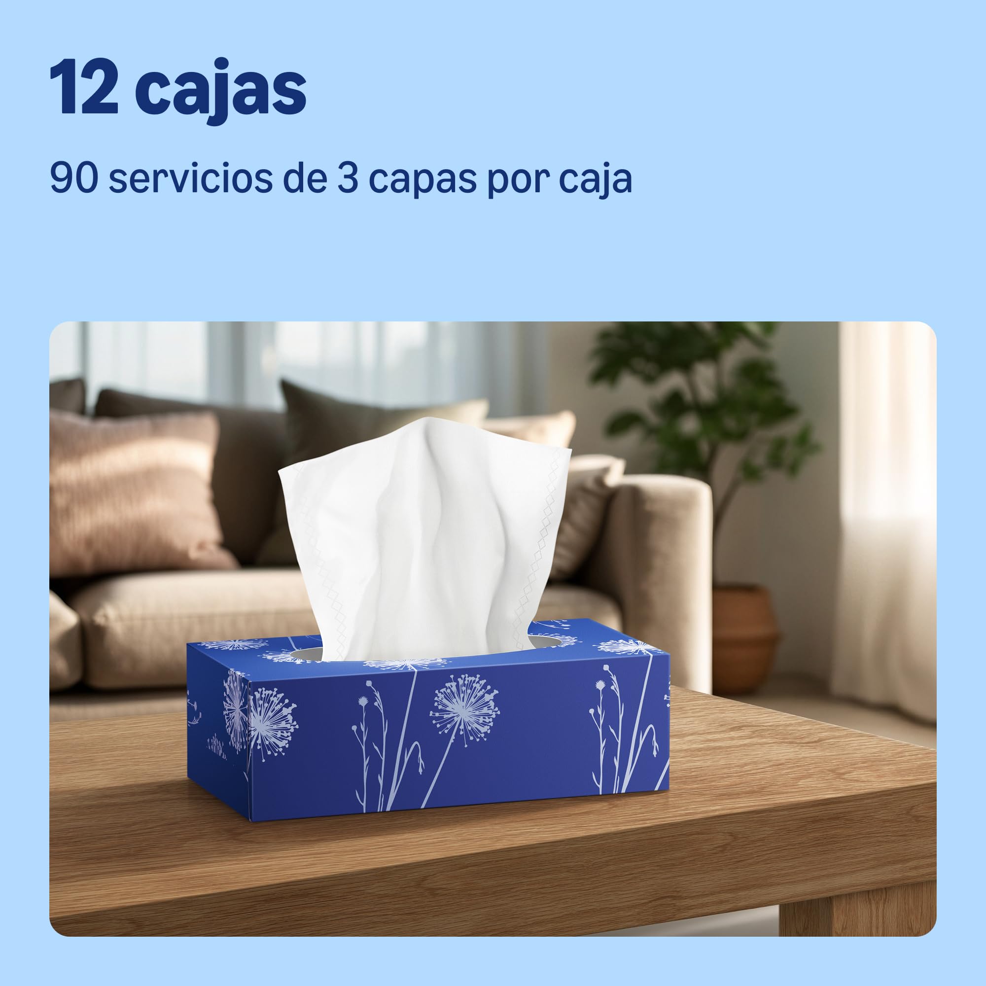 by Amazon Pañuelos de 3 Capas, 1080 hojas (12 Paquetes de 90 Hojas)