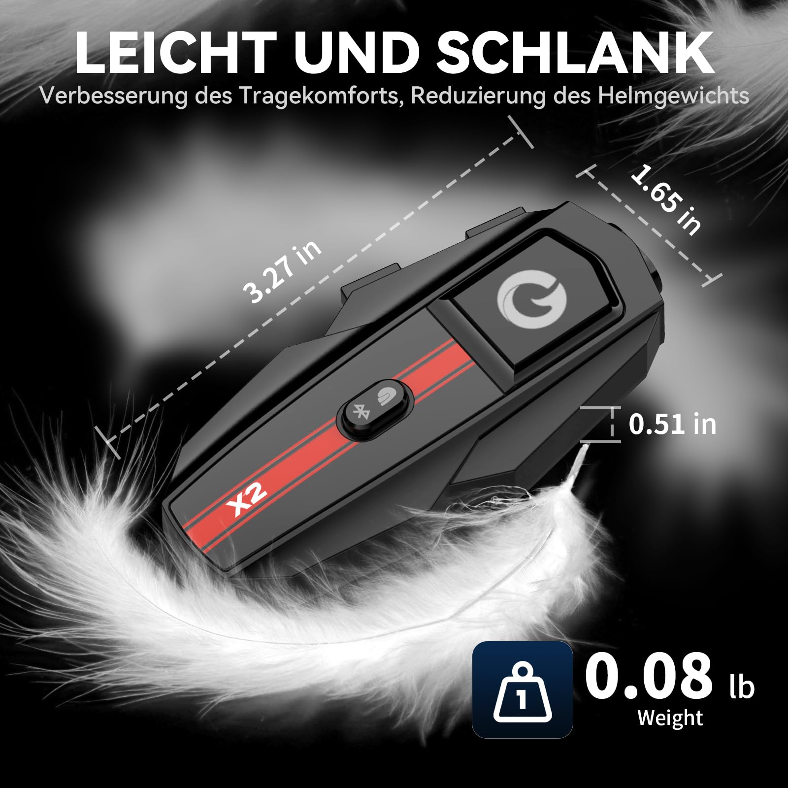 X2 Motorrad Intercom Bluetooth 5.4, 1000m Kommunikation für 2 Fahrer | Helm Headset, Dual-Chip Bluetooth 5.4, Audio-Multitasking, Musik Sharing, 1000mAh Akku, DSP & CVC, 40mm Hi-Fi
