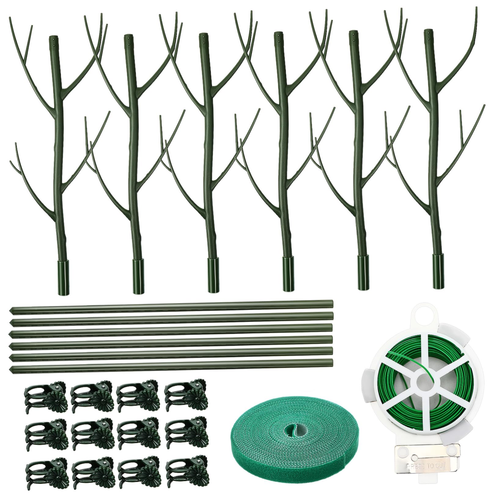 ifundom Lot de Tuteurs pour Plantes Grimpantes en Plastique Vert, 1 Set, Clips et Liens, pour Jardin et Intérieur, Support Stable et Extensible