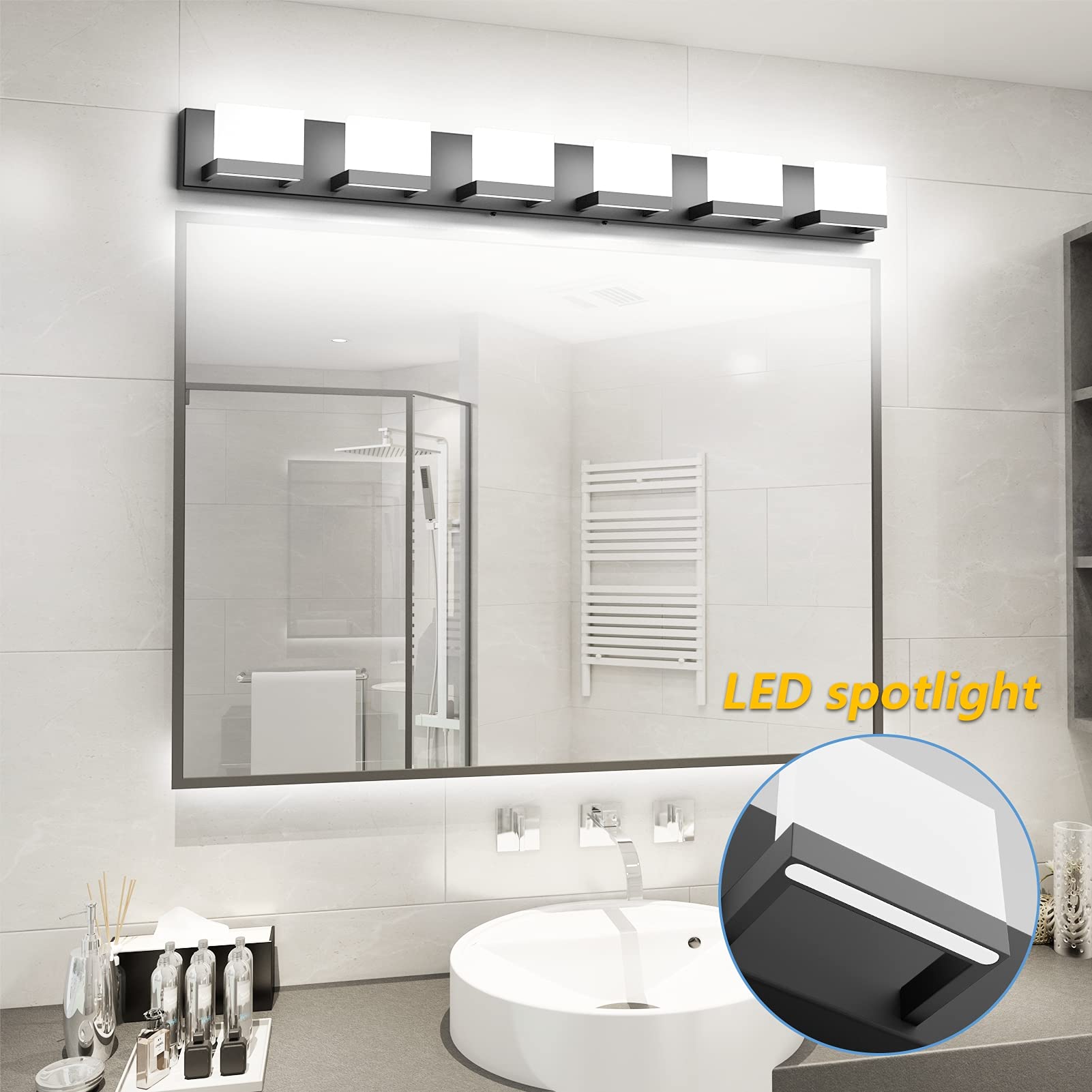 Joosenhouse Modern LED Bathroom Vanity Light Fixtures, 5CCT Dimmable Bathroom Light Bar, Hardwired Vanity Light, 15.7-Inch 16W Black Makeup Mirror Lights - Color Black-Dimmable - Tamaño 15.7inch-5CCT