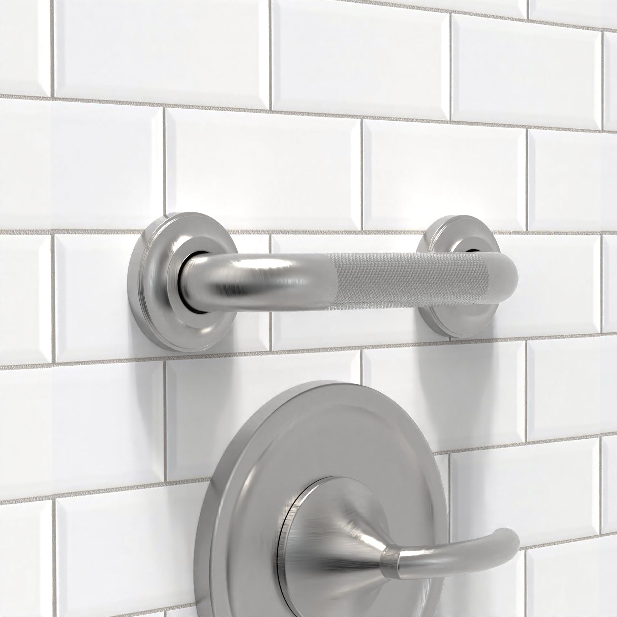 9in Heavy Duty Shower Grab Bar, Knurled, Bathroom Mobility Aid, Stablilization Help for Seniors and Disabled, ADA Compliant 500lbs Support, Rustproof Stainless Steel (Brushed Nickel)