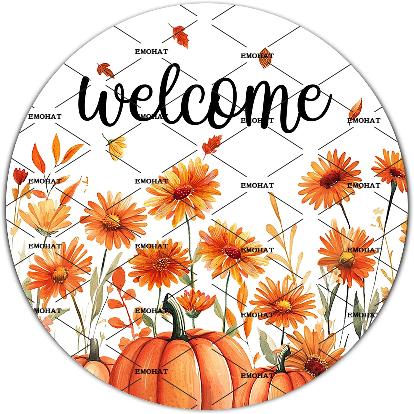 Sunflowers Pumpkin Welcome Round Metal Tin Sign 8x8 Inch - Autumn Door Decor for Thanksgiving & Harvest Season - Rustic Farmhouse Wall Art for Porch, Entryway and Home Greeting