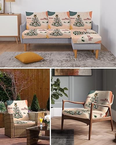 Miniatura 6 de Fundas de cojín para sofá de árbol de Navidad, funda elástica para sofá con parte inferior elástica, diseño de alce de Navidad, Papá Noel, arte