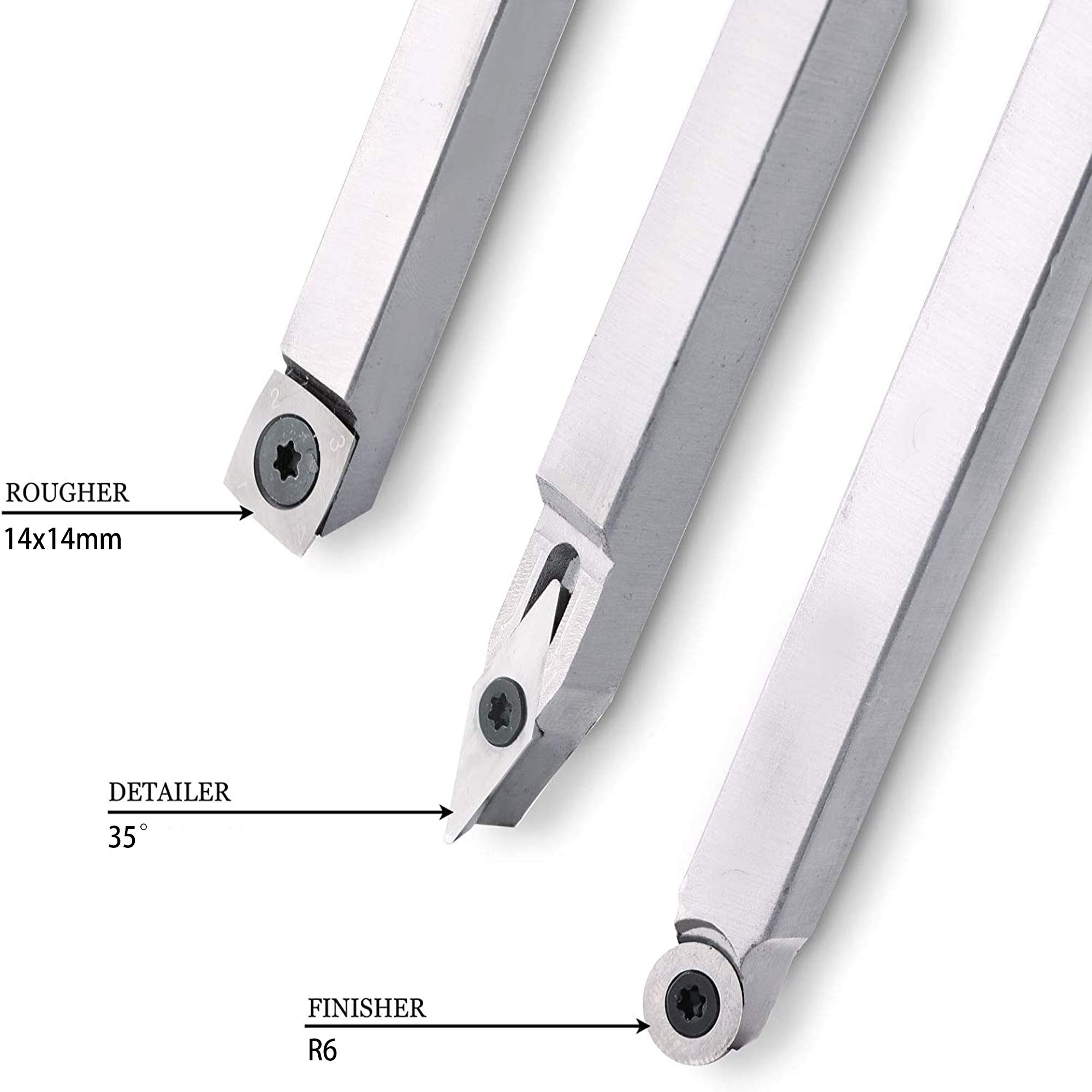 Draaibank Tool 5 Stks Set, Hard gelegeerd staal, Draaibank Finisher Tool, uitwisselbaar (vierkant, boog, ruit) afscheidsgereedschap voor hout hobbyist of DIY of timmerman