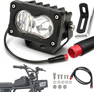 2-Pin Julet Baja Style eBike Headlight for Rad Power Style Bikes 10V-80V 30W Full Aluminum IP68 Waterproof Front Lamp Compatible with Dual Bracket Mount- Verify Connector Before Purchase.