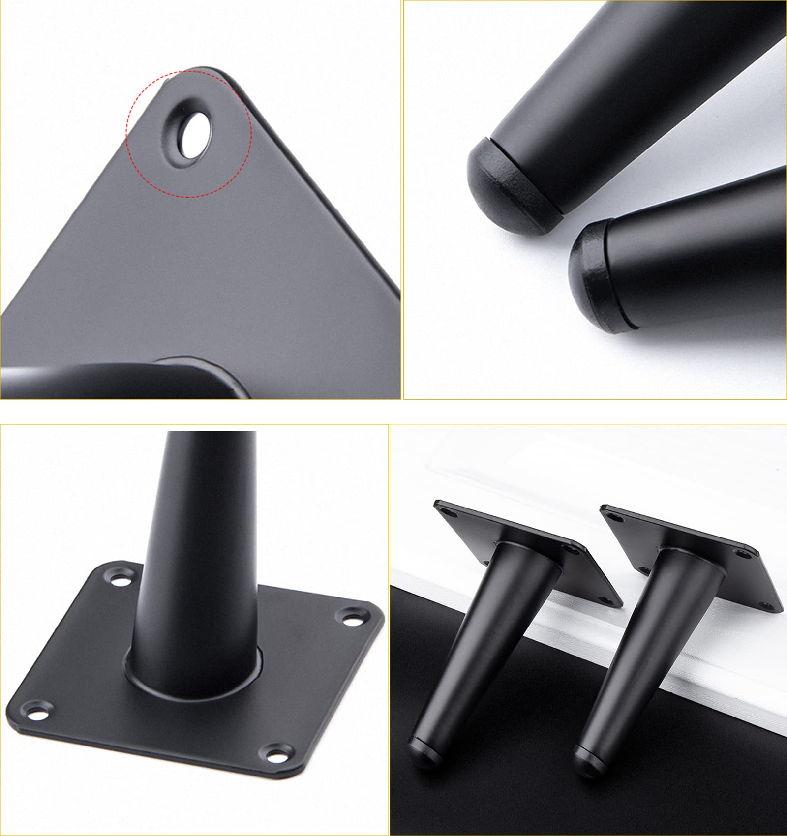 Lot de 4 pieds de canapé en métal – Pieds de meubles réglables en fer (12 cm / 4.7in) – Pieds de support coniques pour canapés, chaises, tables et armoires – Design durable et élégant
