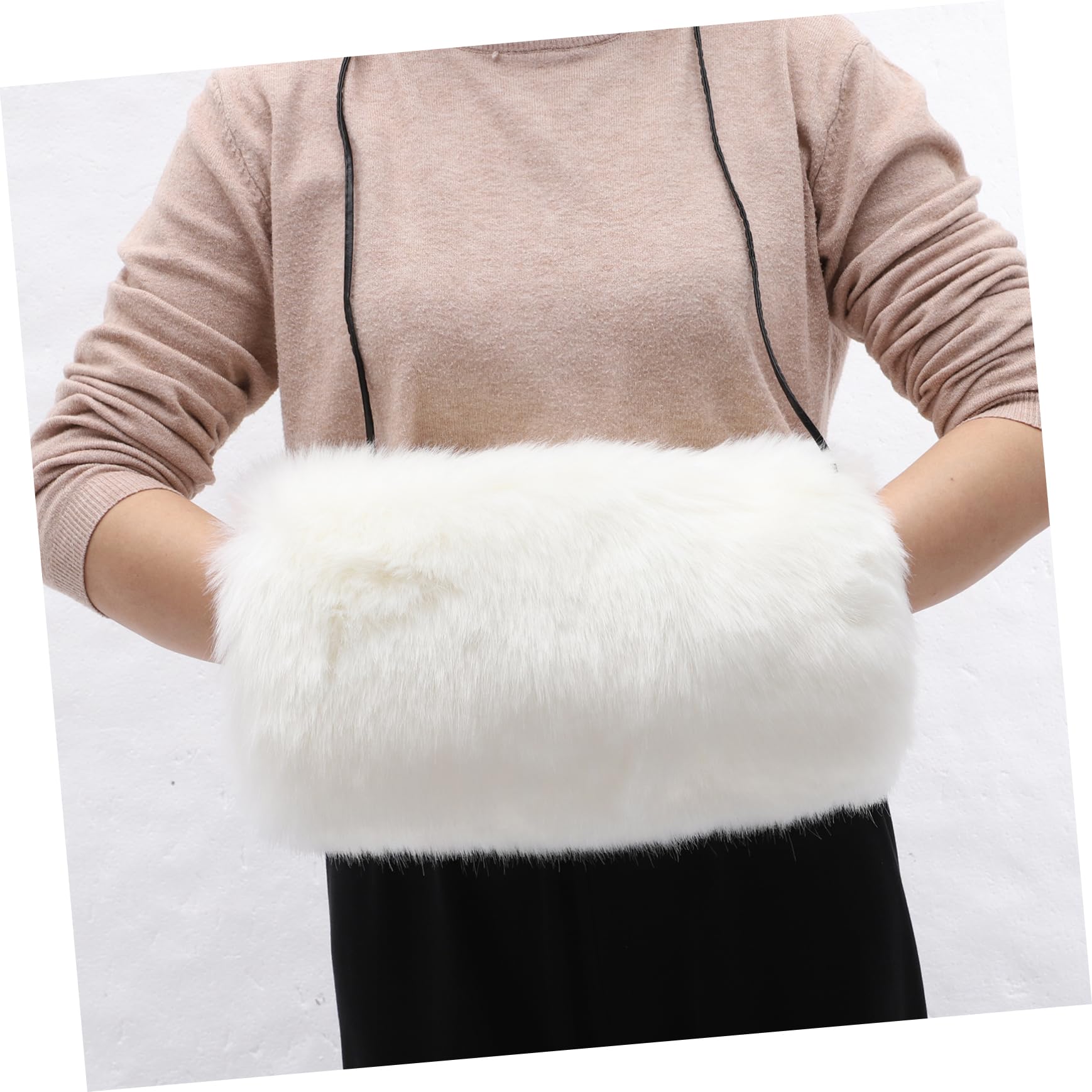 Anneome Calentador de Manos y Manguito Cálido de Invierno para Mujer, Piel Sintética de Color Claro, sin Carga, Mullido y Multifuncional, Adecuado para Actividades al Aire Libre y Uso