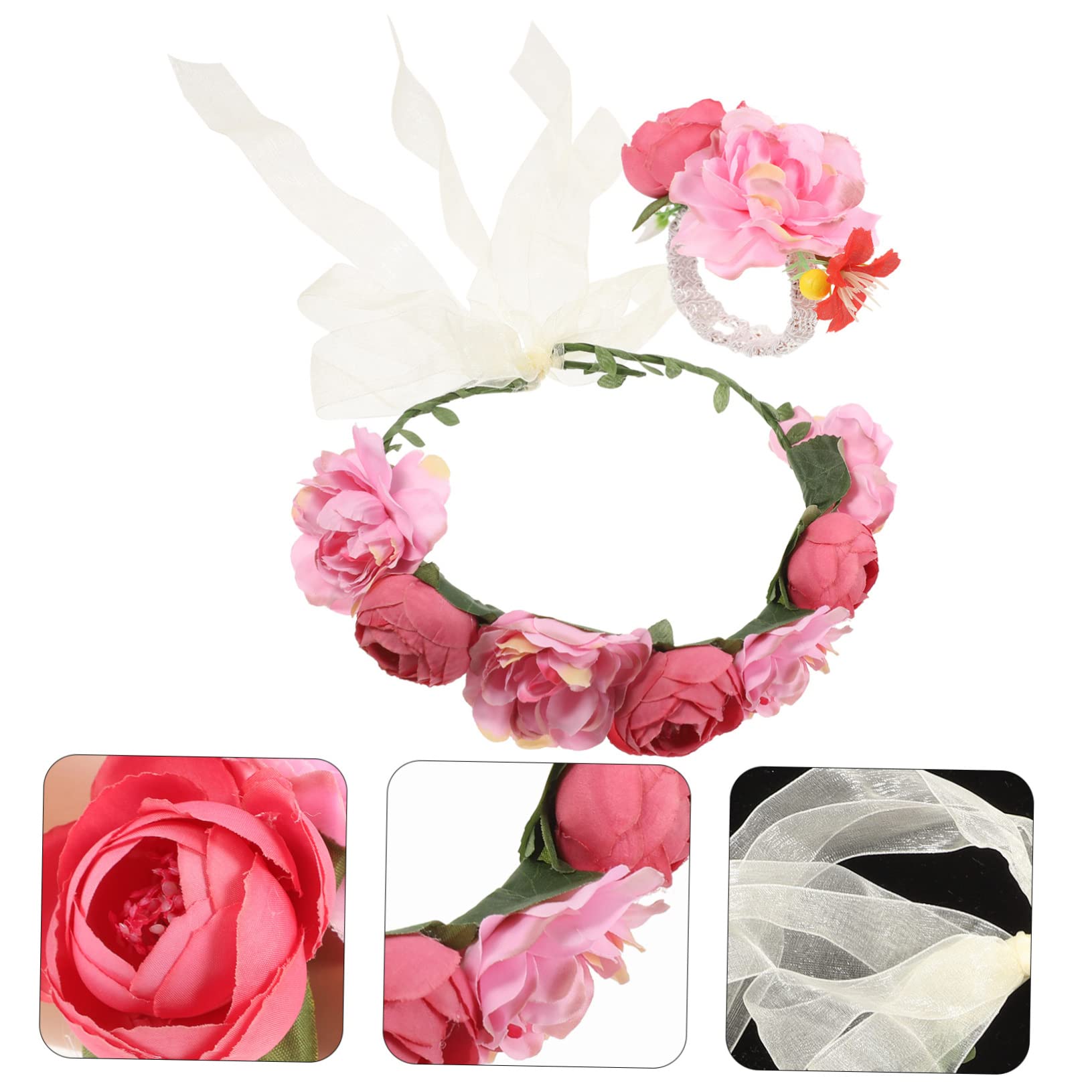 FRCOLOR 5sätze Blumenkranz Haarschmuck Set Für Damen Elegantes Hochzeits-haarnetz Handgelenk-blumenarmband Leicht Romantisch Für Hochzeiten Fotoshootings Cosplay Und Mehr