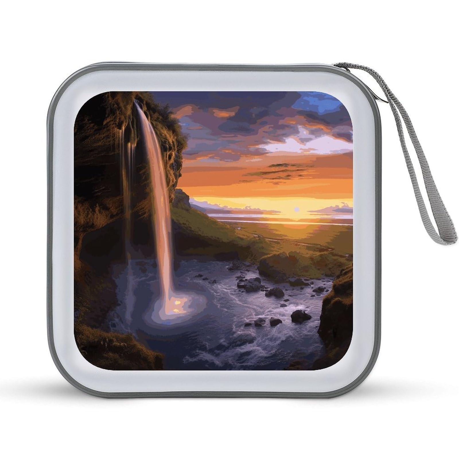 VstaDank Waterfall at Sunset CD Case with Hand Strap Lightweight DVD Wallet Holder 40 Capacity CD/DVD Case Wallet Protective CD Wallet CD/DVD Portable Storage Binder for Car Home Office