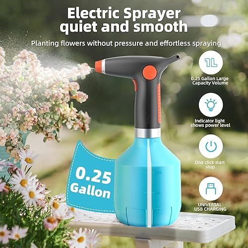 Miniatura 2 de Sheboren Botella pulverizadora eléctrica de 1 litro, pulverizadores de batería eléctrica para plantas en césped y jardín, fertilizante automático de