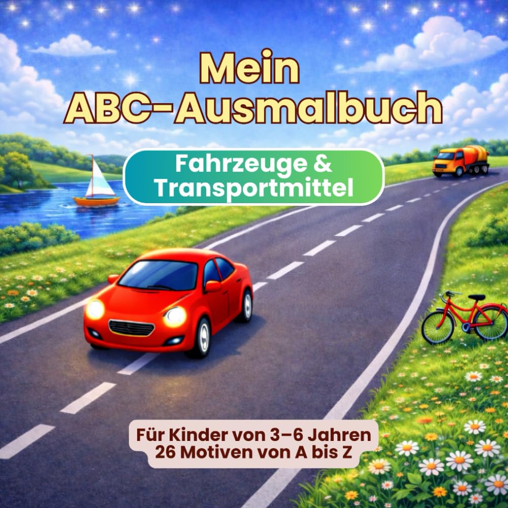 Mein ABC-Ausmalbuch - Fahrzeuge & Transportmittel: 26 Fahrzeuge von A bis Z – Kreatives Malbuch für Kinder ab 3 Jahren | Mit großen, einfachen Motiven zum Ausmalen (Ausmalbücher A-Z (Lernbücher))