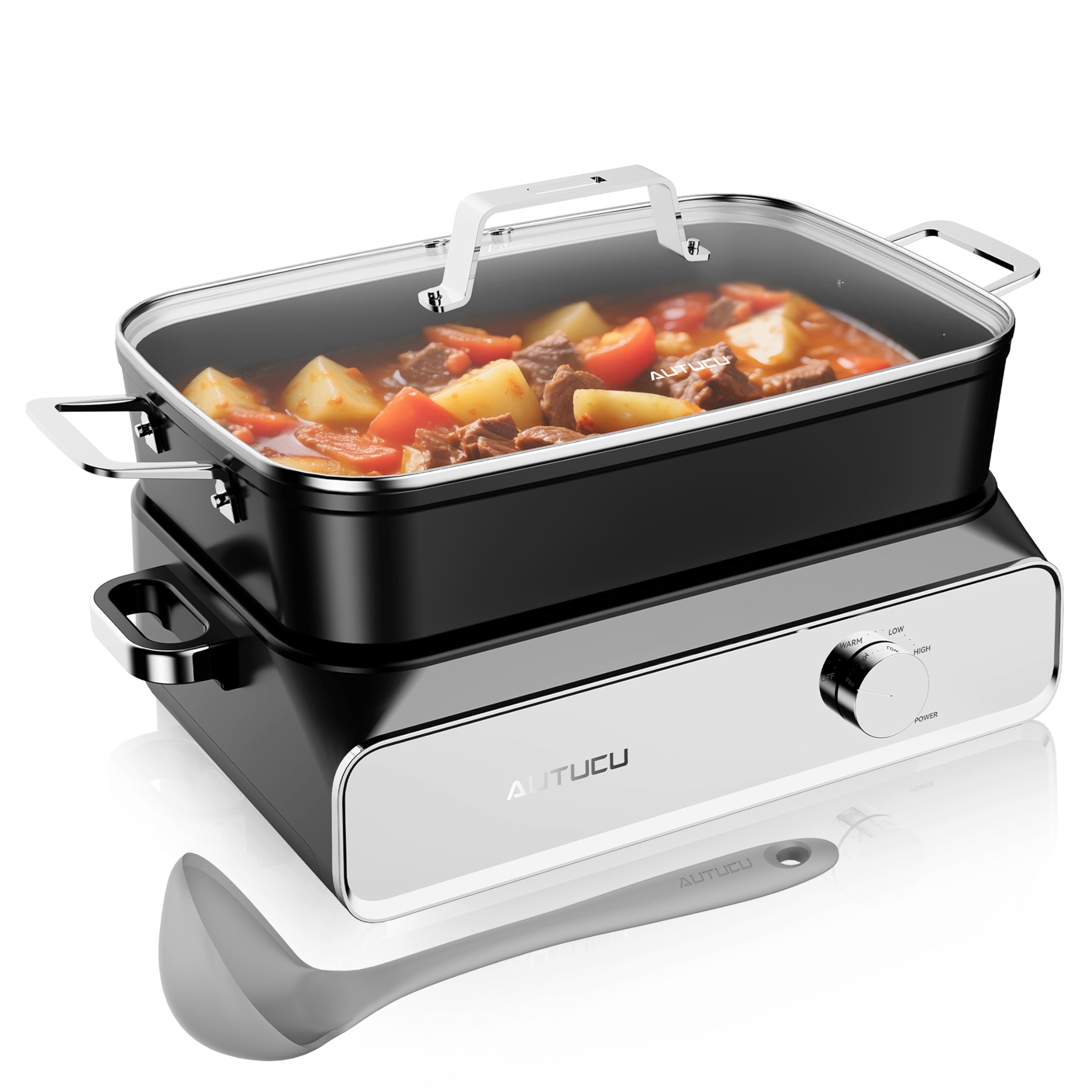Photo 1 of Slow Cooker 10-Quart - PFOA-Free Ceramic Coating, Oven Safe to 450°F | Keep Warm Function for Large Family Gatherings (Includes Silicone Spoon)