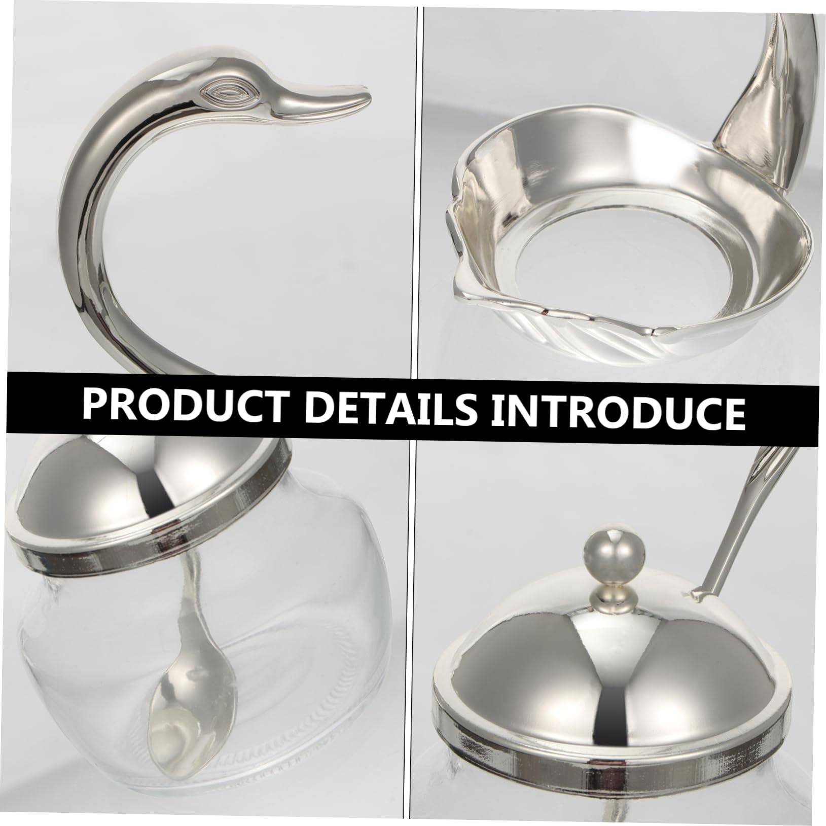 STOBAZA 1Pc Glass Condiment Pot with Spoon Elegant Seasoning Jar for Kitchen and Dining Table for Salt Sugar Spices and More