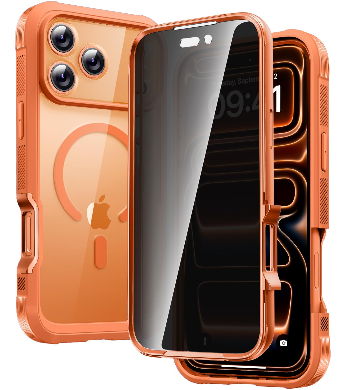 Diaclara Magnetic for iPhone 17 Pro Max Case with Privacy Protector, Orange