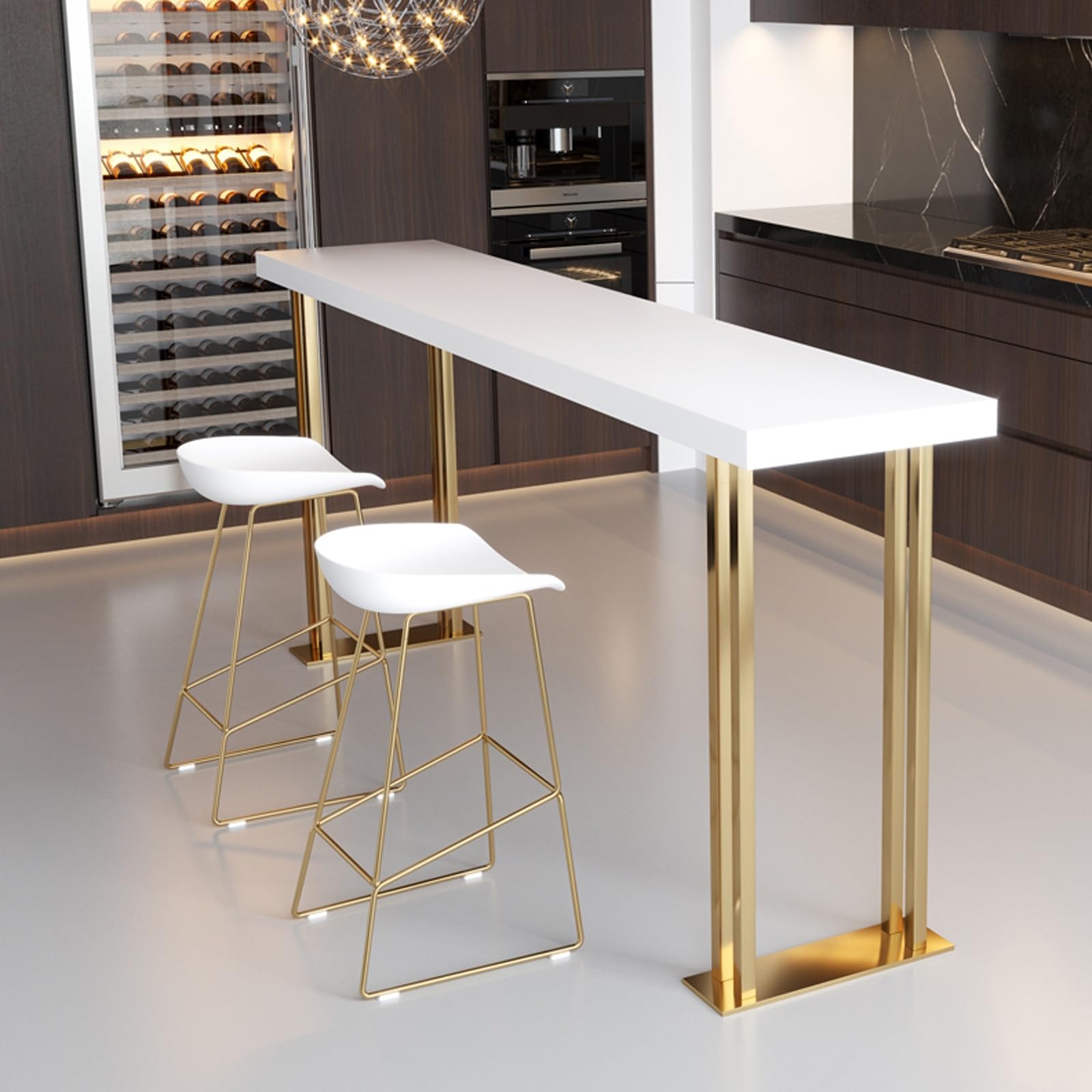Barra de madera mesas altas y estrechas,Mesa alta con base de metal,Mesa de bar cuadrada Mesa auxiliar para exteriores,Industria madera maciza Mesa Alta Bar Mesa alta estilo country,Sin taburete(White