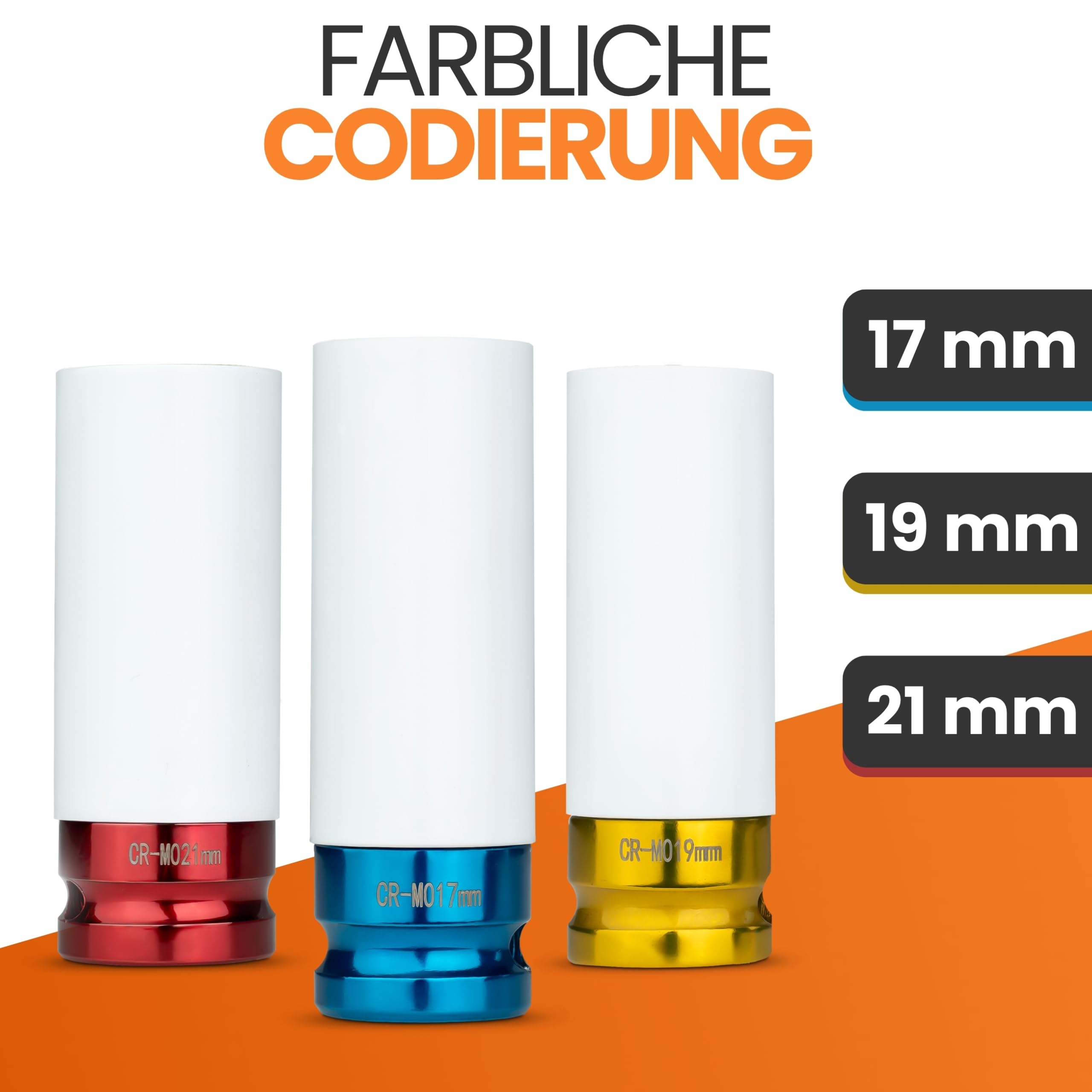 bonsport Teleskop Radmutternschlüssel Auto 17/19mm - Inkl. 3er-Set Felgenüsse & 8er-Set Reifenmarkierer - Radschlüssel ausziehbar - 1/2 Zoll Radschraubenschlüssel