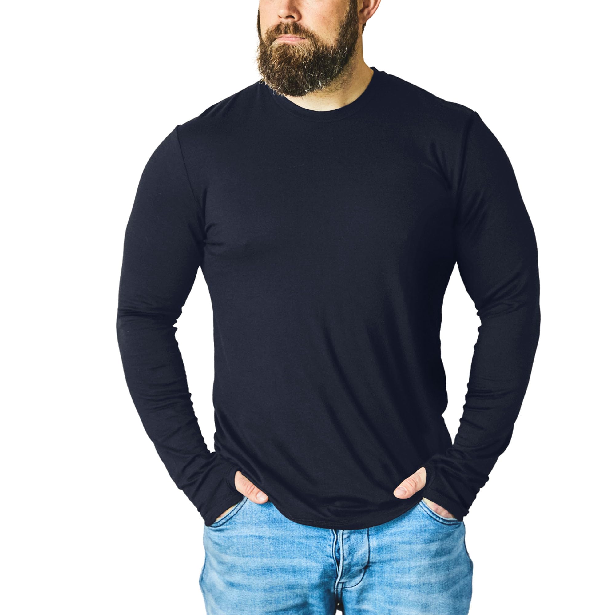 Merino 365OG Longsleeve 100% Merino Baselayer Thermal Shirt with  Thumbloops, Large-Tall, Navy Blue
