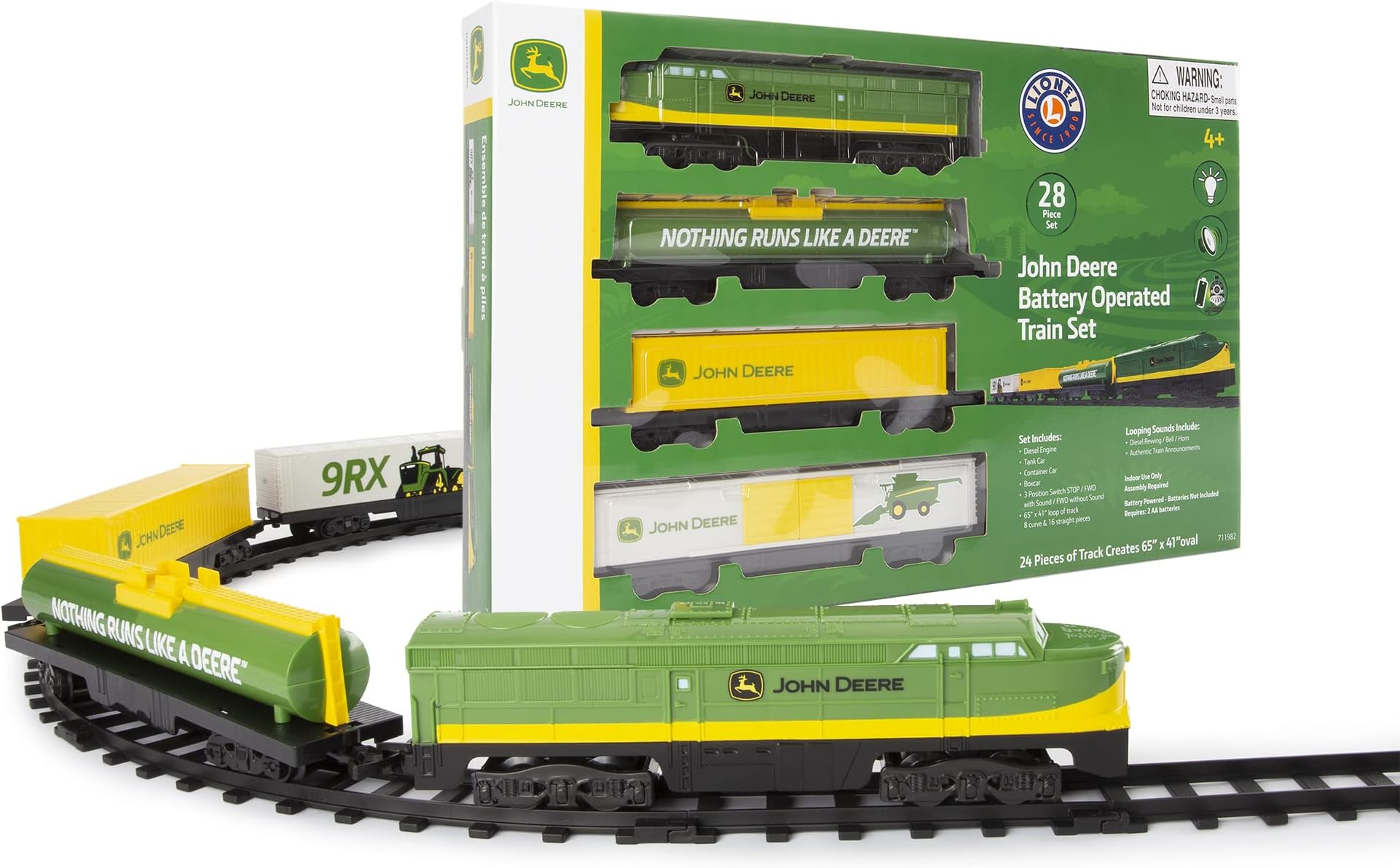 Lionel John Deere Miniature Ready-to-Play Set, Battery-Powered Model Train, Multicolor