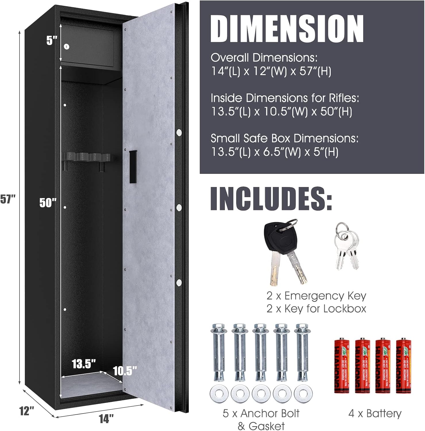 Goplus Large Long Gun Safe with Separate Pistol Lock Box, 5-Gun Safe Box with Digital Keypad & Emergency Keys