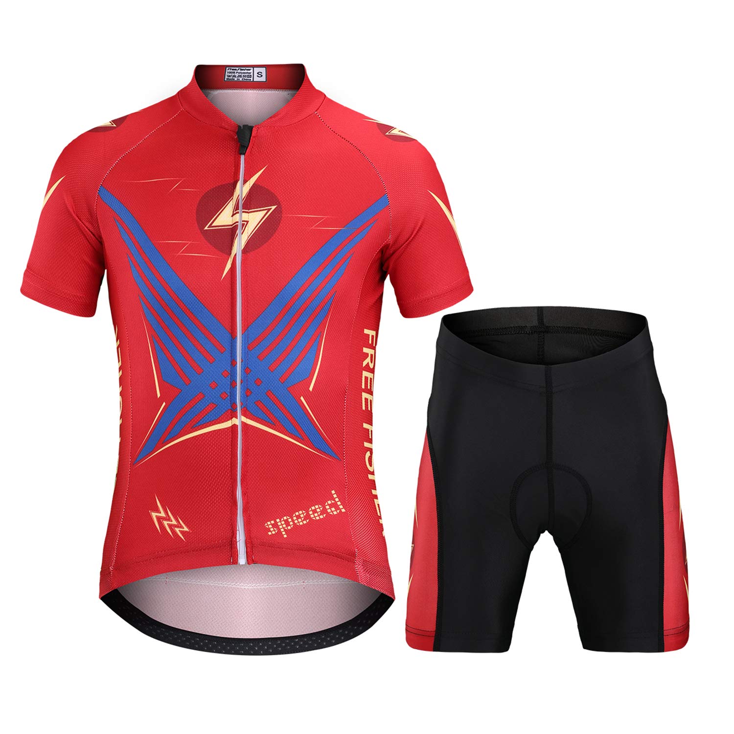 Maillot Ciclismo Niño con Bolsillo Trasero Almohadilla Pantalones Cortos Bicicleta Elásticos Transpirables+Camisa 2 Piezas Traje Jersey Secado Rápido para Edades 4-16 Años
