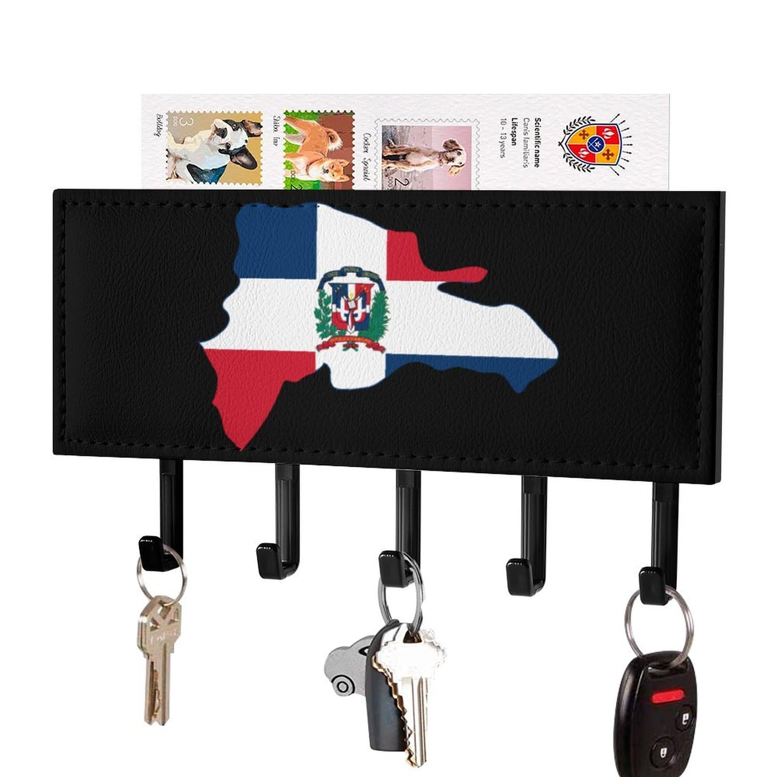 NCLQVJXZKHW Dominican Republic Map Flag Key Holder with 5 Hooks Key Hooks Wall Mounted Key Racks Key Hanger Organiser Shelf