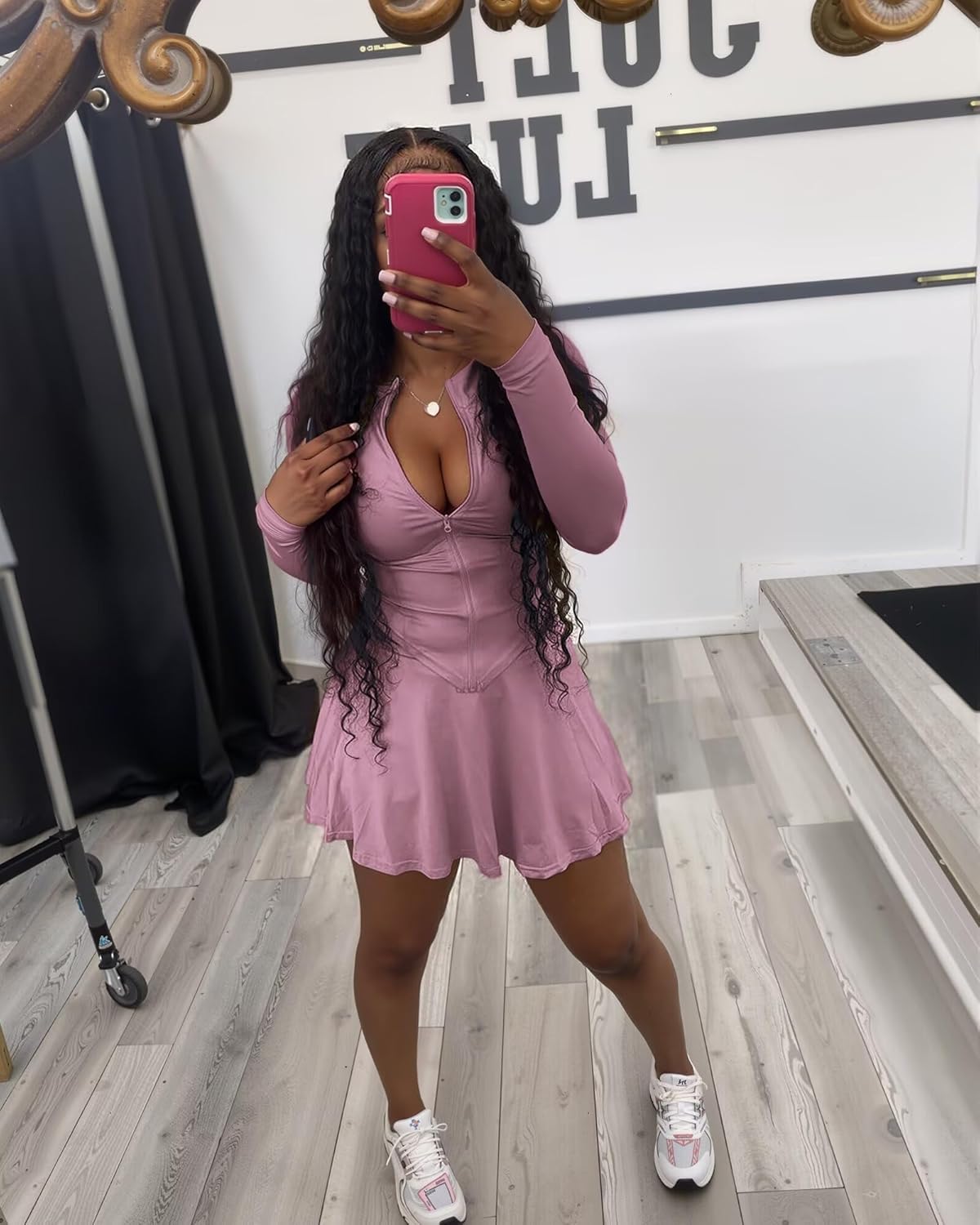 Adogirl Womens Sexy Flared Tennis Skirt Sets Slim Zip Up Jacket 2 Piece Outfits Athletic Matching Mini Dress with Shorts - Image 5