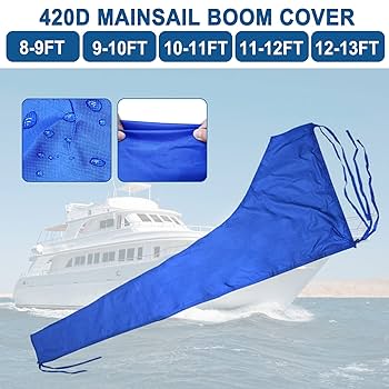 SavvyCraft Waterproof Mainsail Boom Cover, Heavy Duty 600D Sailboat Mainsail Cover UV Protection Weather-Resistant, Boom Length 8'-9' Navy