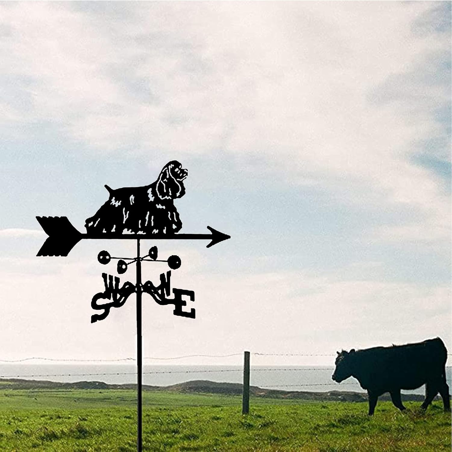 Garden Weather Vane Cocker Spaniel Dog Direction Indicator Stainless Steel Weathervane Measuring ToolEasy To Assemble For Outdoor Bracket Decor Craft
