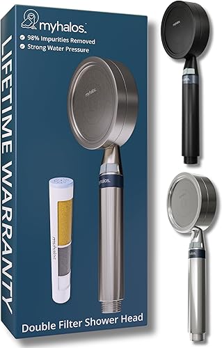 Cabezal de ducha de mano con filtro y asa de mano - Cabezales de ducha de alta presión con filtro para reducir el cloro y suavizar el agua - Cabezal