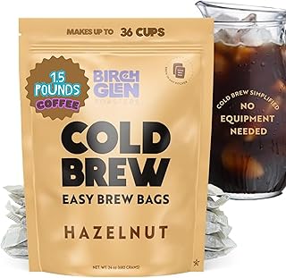 Birch Glen Roasters Cold Brew Coffee Bags - 12 Pack of Coarse Ground Coffee Filter Pitcher Packs for Easy Brewing - 100% Arabica - Yields 6 Pitchers - Hazelnut Flavor