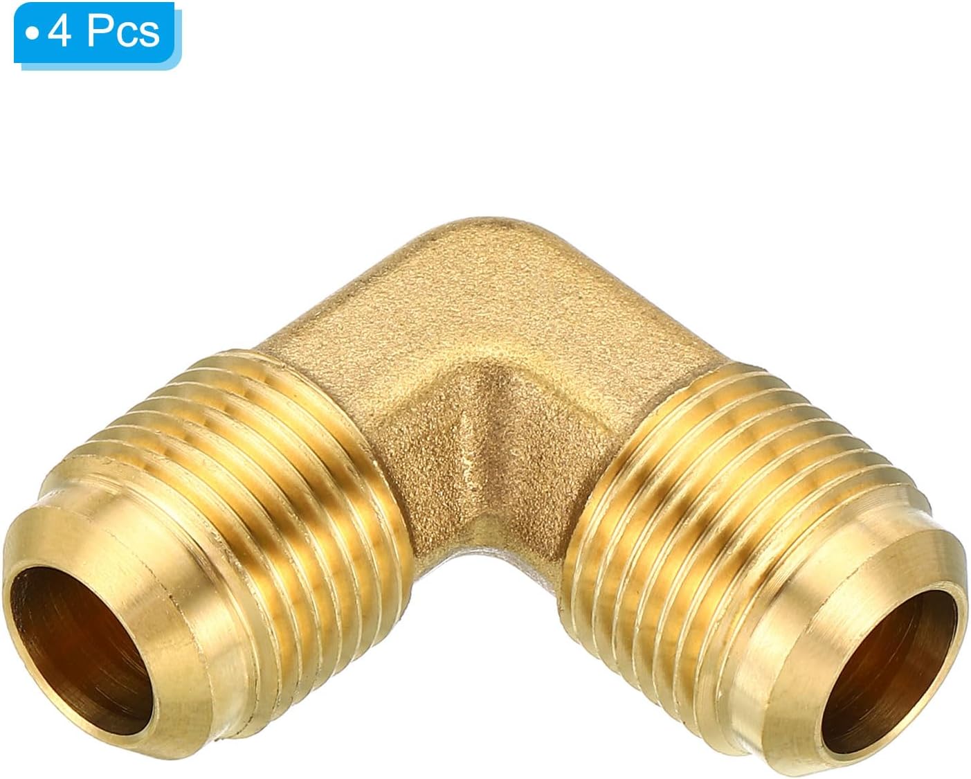 PATIKIL 1/2" x 1/2" Brass Pipe Fitting, 4 Pack Flare 90 Degree Elbow Tube Fitting Pipe Adapter Connector for Air Conditioner Refrigeration Plumbing
