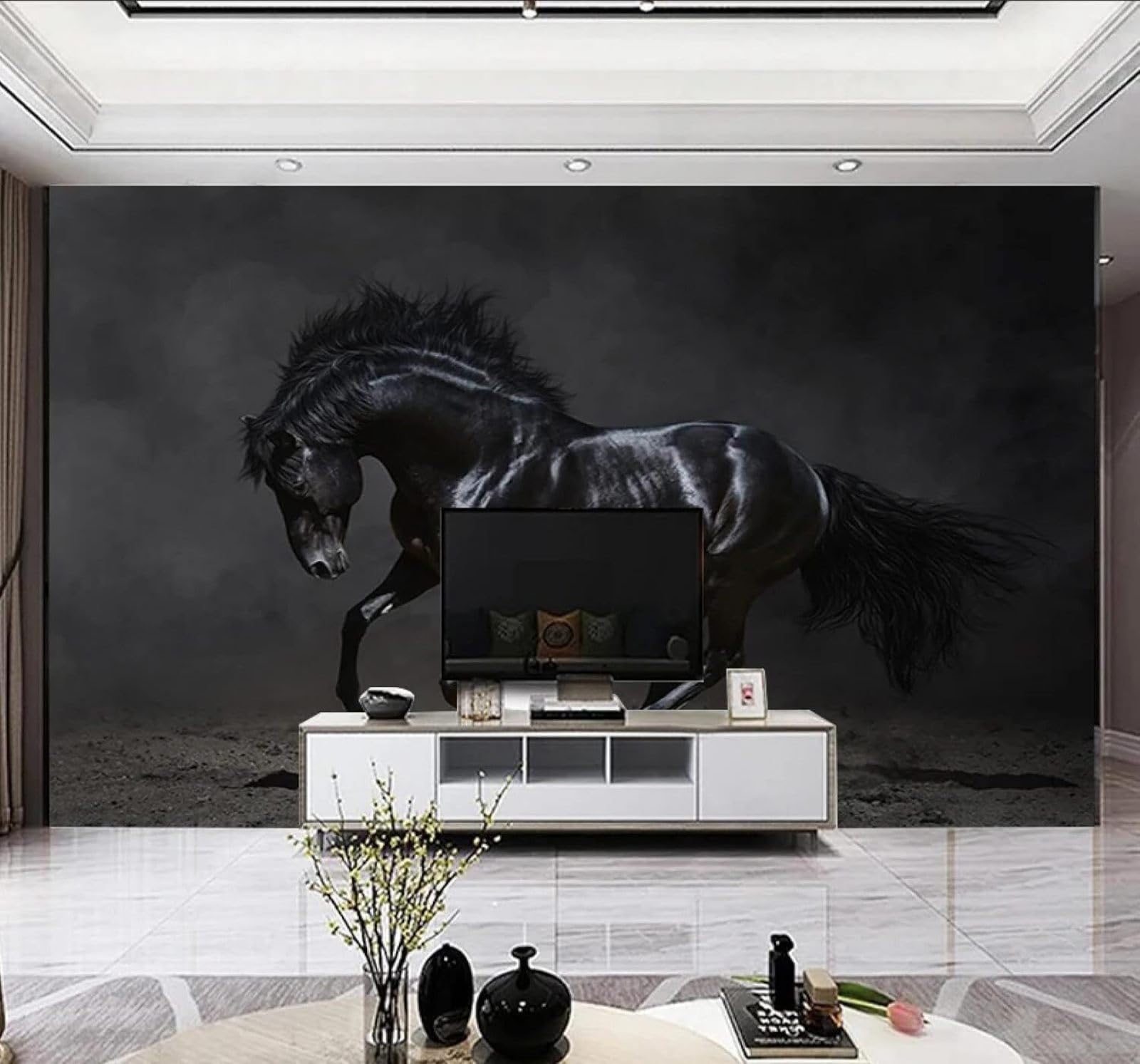 Xlming 430Cm×300Cm(B×H) Minimalist Three Dimensional Running Black Horse Art 3D Wallpaper Luxury Home Dining Decor Paste Sofa Living Room The Wall For Bedroom Mural-430Cm×300Cm