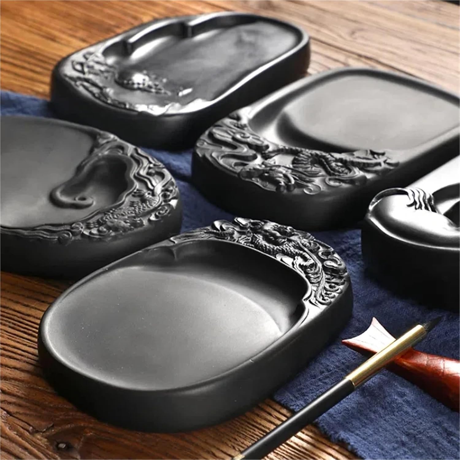 Natural Stone Inkstone Multifunctional Calligraphy Supplies Students Brush Practice Vintage Ink Cartridge(Color03)