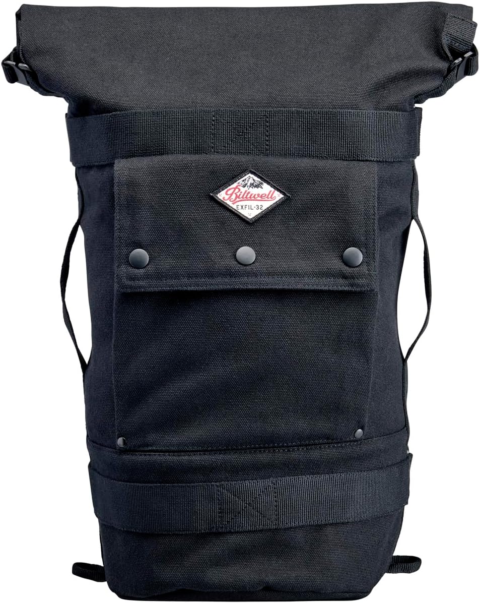 Biltwell EXFIL-32 Sissy Bar Bag Black - Canvas Motorcycle Bag, Compatible with Custom, Touring and Cruiser Motorcycles