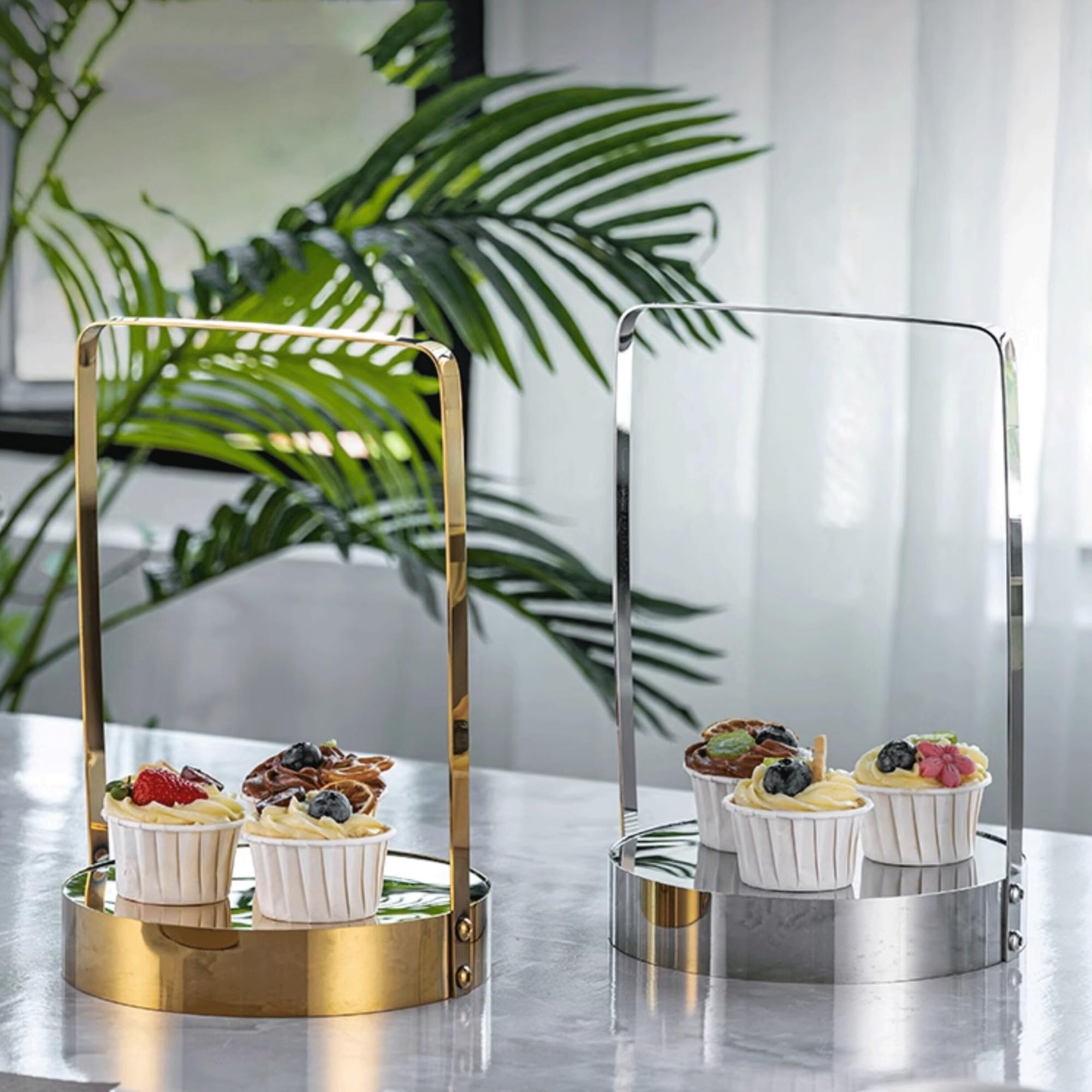 Té de la tarde Soportes de exhibición soportes pastel con gradas redondos portátiles(Silver)