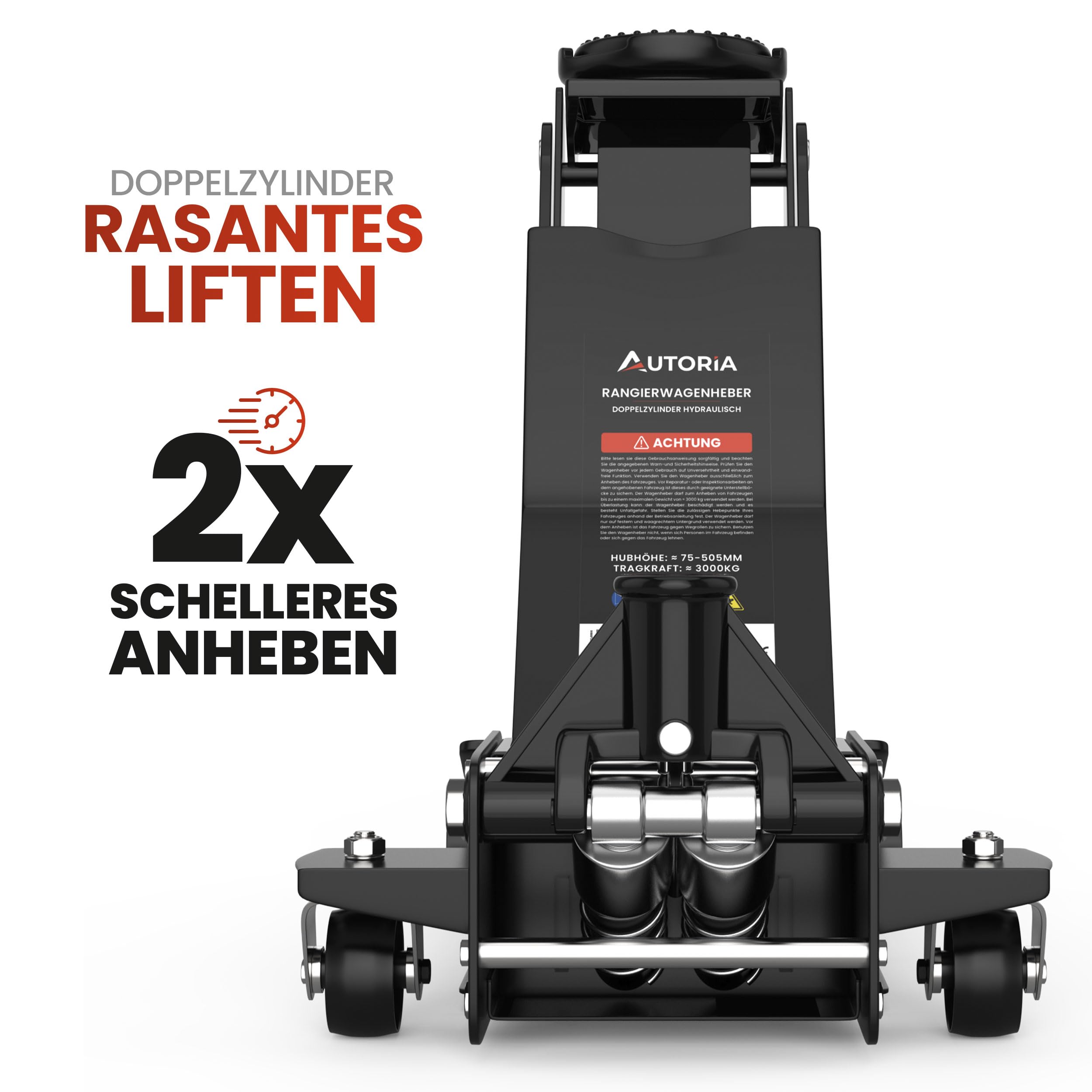 Wagenheber 3T hydraulisch – Flacher Rangierwagenheber mit 2X Gummiauflage & Doppelkolben – Quicklift ab 75 mm Hubhöhe – für PKW, Auto & SUV – bis 3 Tonnen Tragkraft – Profiheber